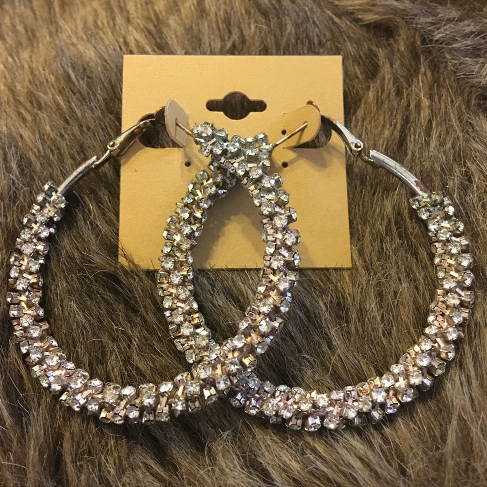 Vintage Vintage twisted rhinestone mesh large hoop earring Size ONE SIZE - 2 Thumbnail