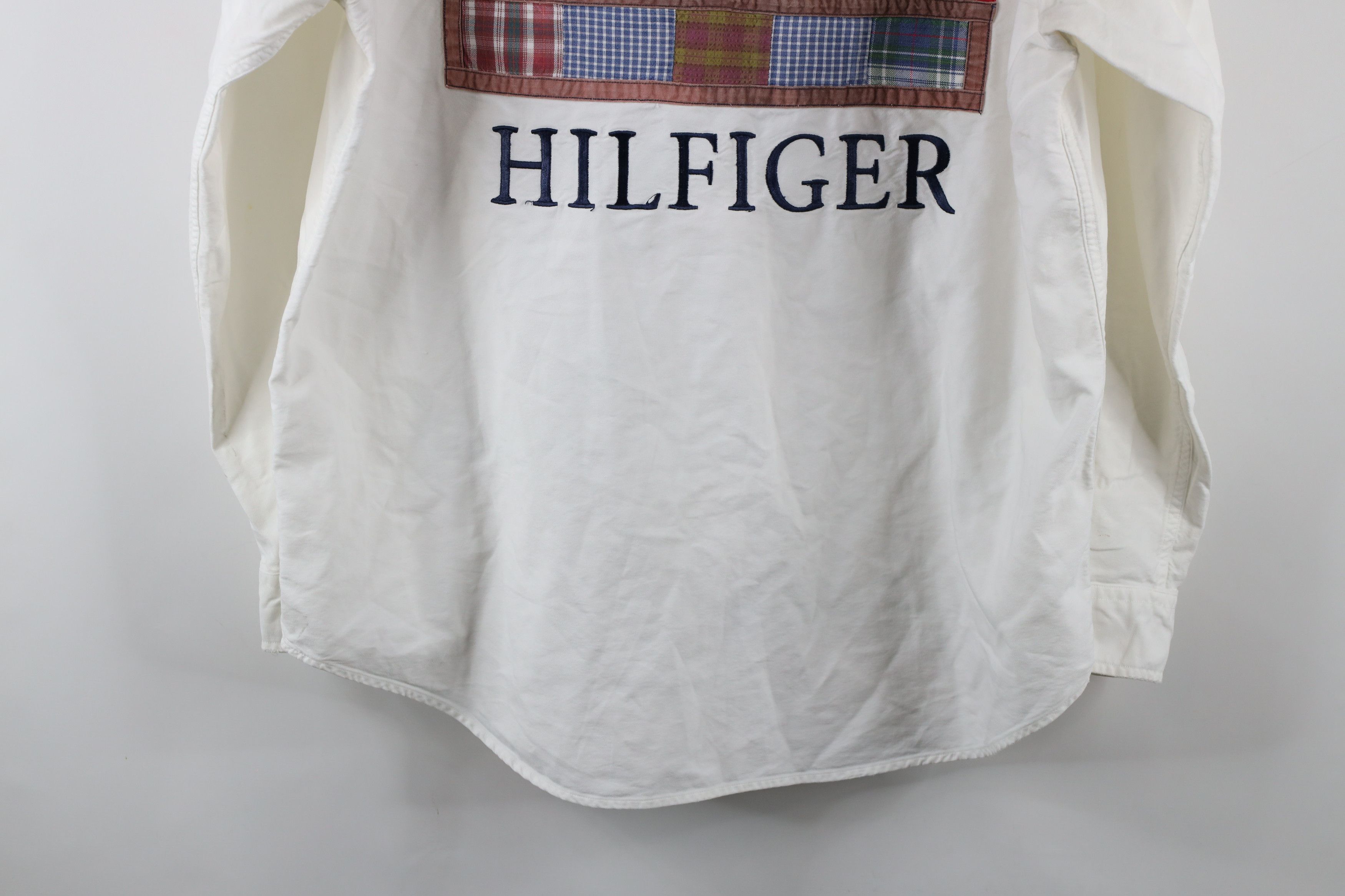 Tommy Hilfiger × Vintage Vintage 90s Tommy Hilfiger Big Logo Band Collar Button Shirt Size US L / EU 52-54 / 3 - 19 Thumbnail