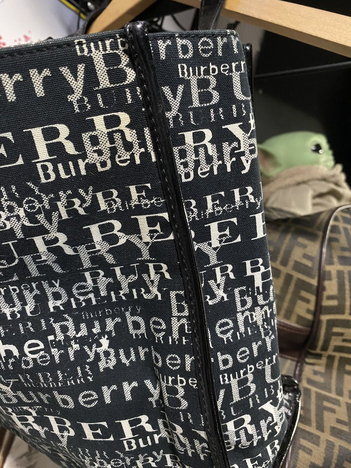 Burberry Burberry Spellout Logo Tote Bag Canvas Leather Handbag Y2K Size ONE SIZE - 6 Thumbnail