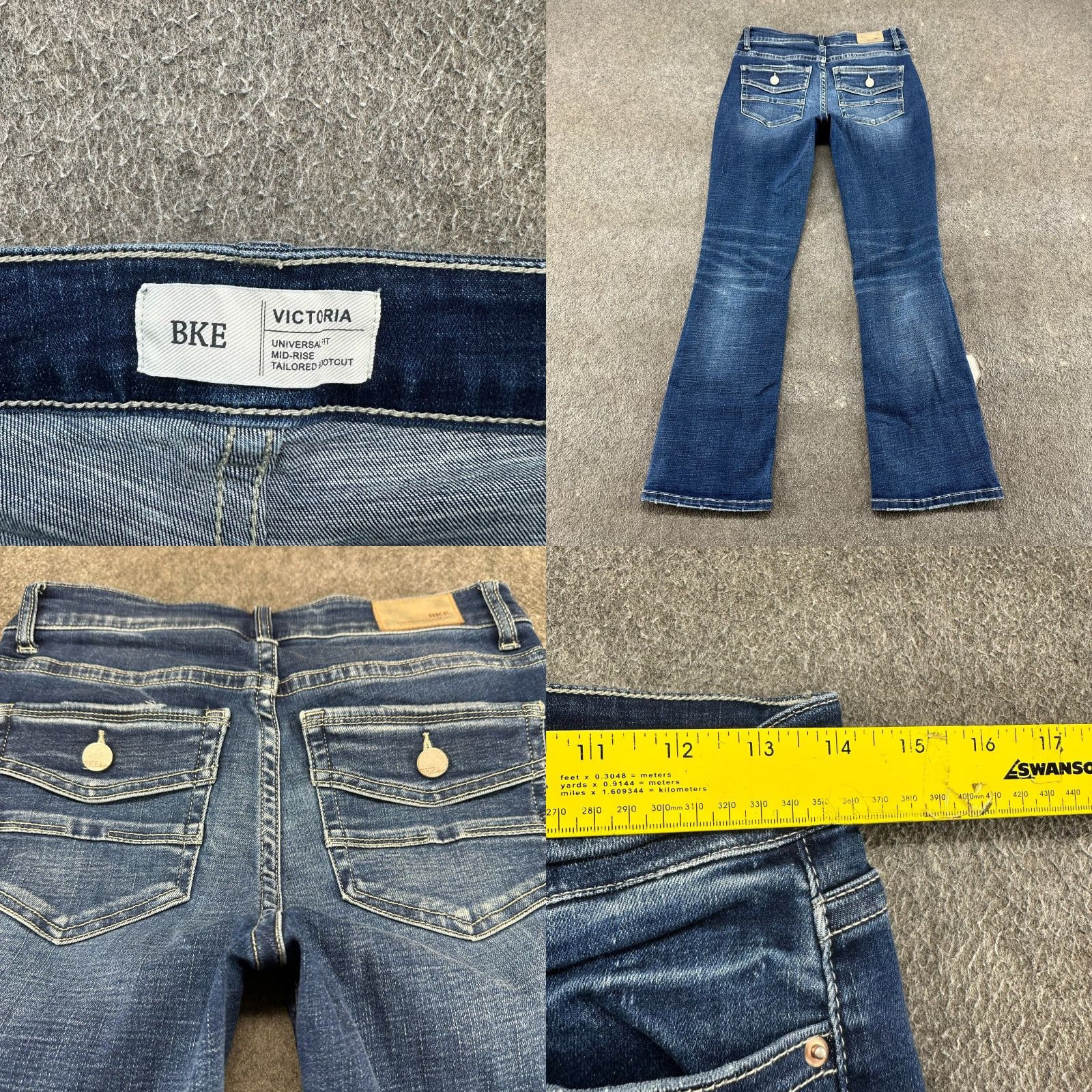 Vintage BKE Victoria Jeans Womens 26x29.5 Blue Mid Rise Bootcut Dark Distressed Comfort Pockets Zip 5-Pocket Denim Cotton Blend Regular Buckle Jeans Womens Size 26" / US 2 / IT 38 - 9 Thumbnail