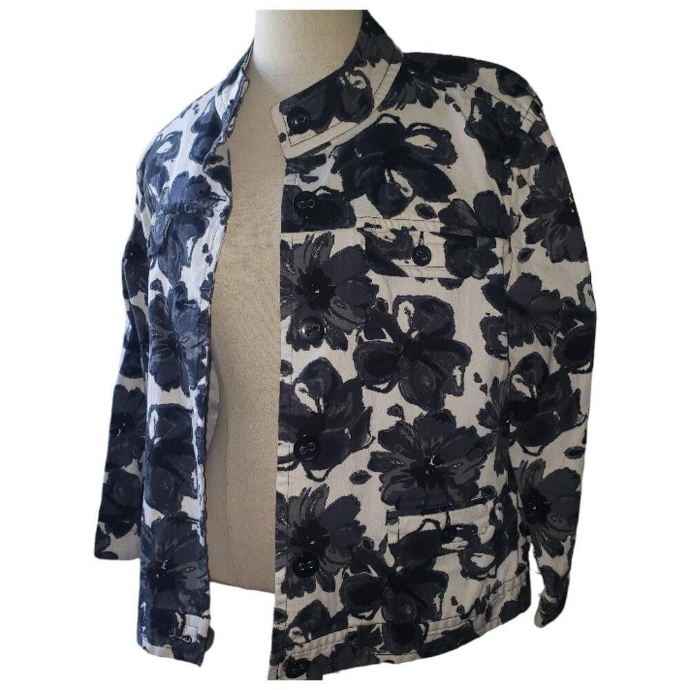 Charter Club CT1618 Charter Club Black & White Denim Floral Jacket L Size L / US 10 / IT 46 - 2 Thumbnail
