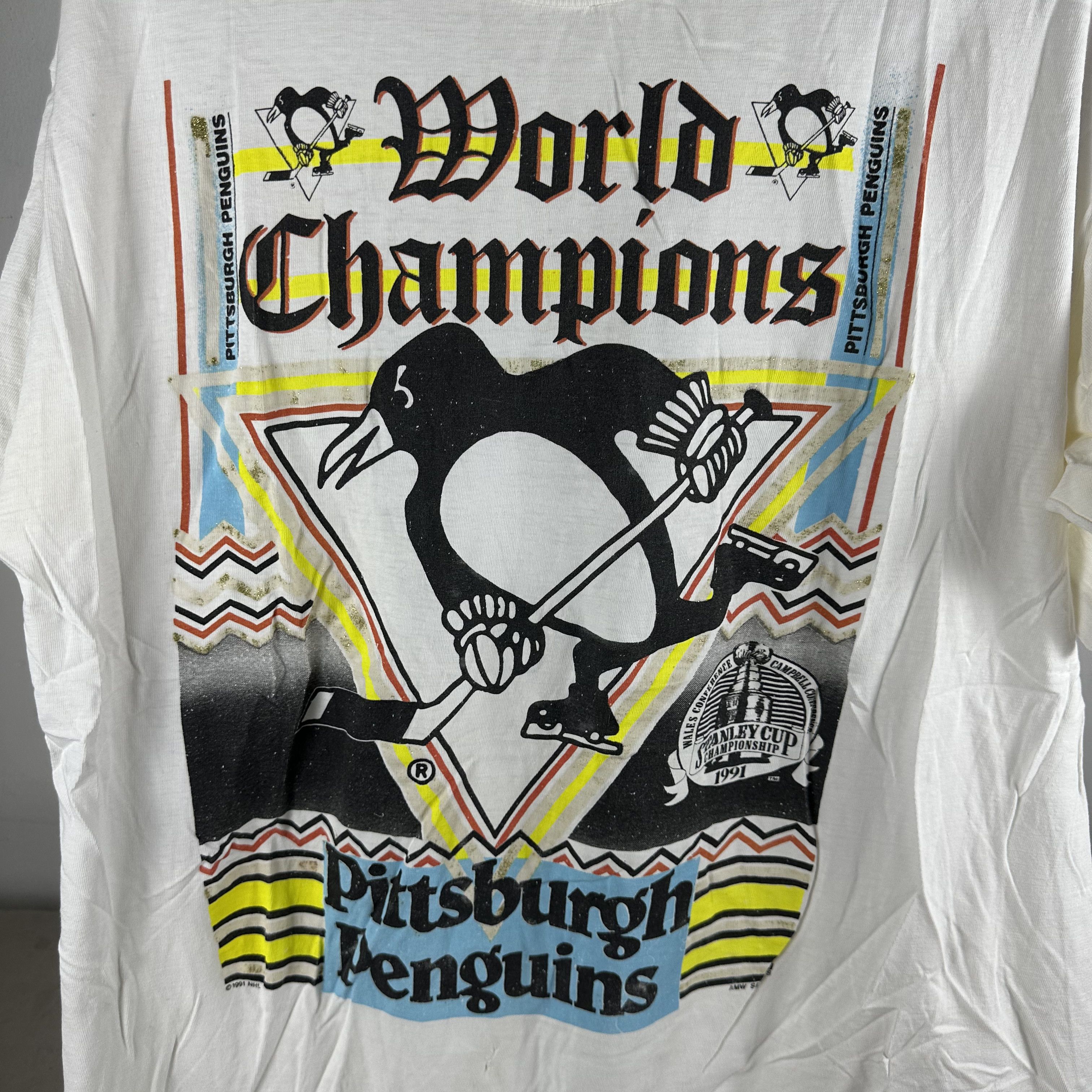 Vintage ​​​1991 Pittsburgh Penguins NHL Hockey World Champions Tee Size US XL / EU 56 / 4 - 2 Thumbnail