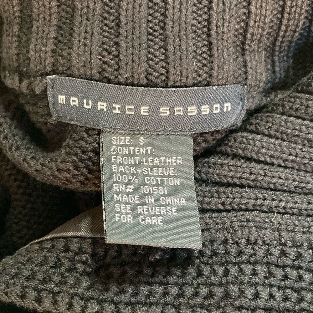 Vintage Maurice Sasson Vintage 90's Black Leather & Knit Cardigan Sw Size S / US 4 / IT 40 - 3 Thumbnail