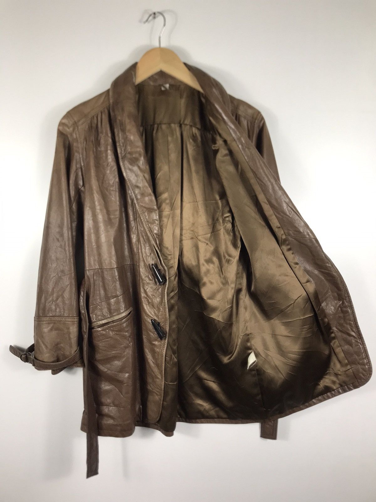 Genuine Leather ⚡️Vintage Duffle Leather Trench Coat Jacket Size M / US 6-8 / IT 42-44 - 8 Thumbnail