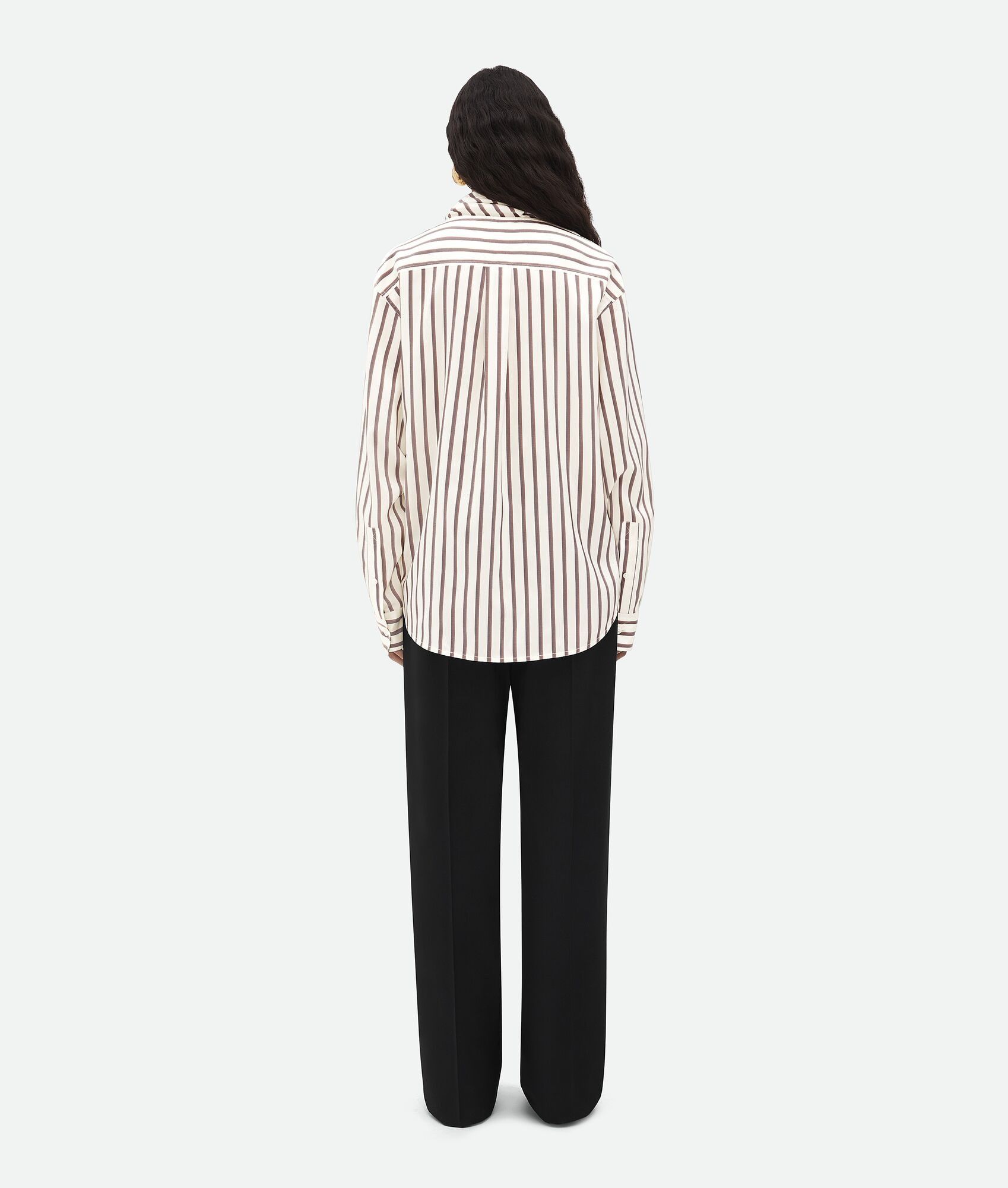 Bottega Veneta o1n1vont0325 Silk Bicolor Striped Shirt in White/Brown Size M / US 6-8 / IT 42-44 - 3 Thumbnail