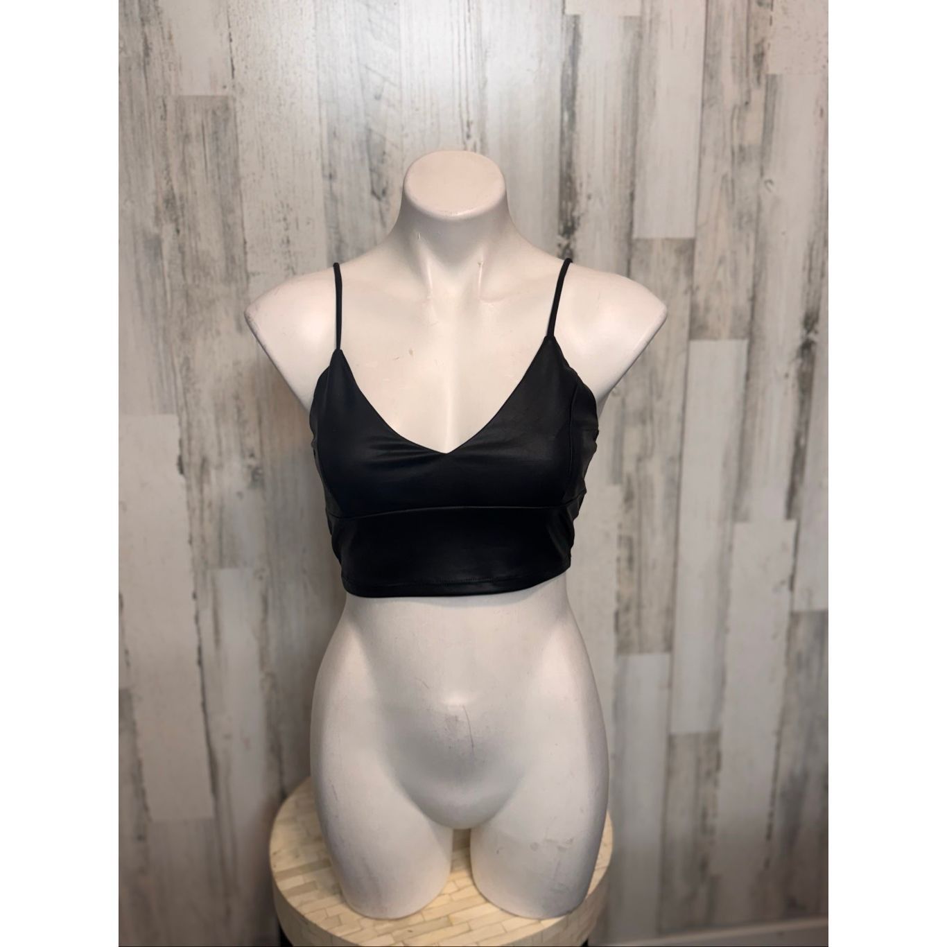 Other Jitren Clothing Black Faux Leather Spaghetti Strap Crop Top – Size Medium NWT Size M / US 6-8 / IT 42-44 - 6 Thumbnail