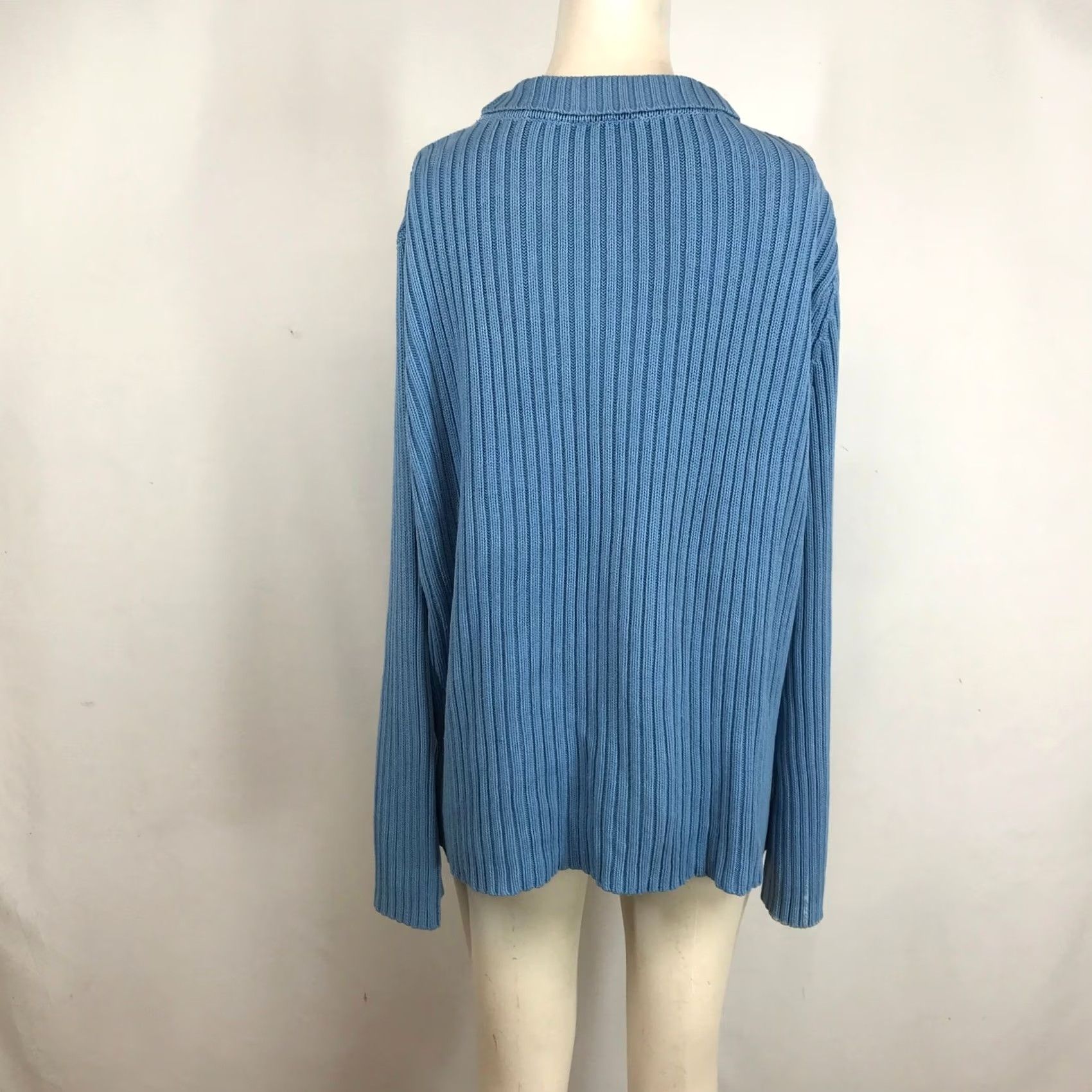Vintage Relativity Woman Blue Ribbed Mock Neck Cotton Pullover Sweater Plus Size 2X Size XXL / US 16-18 / IT 52-54 - 5 Thumbnail