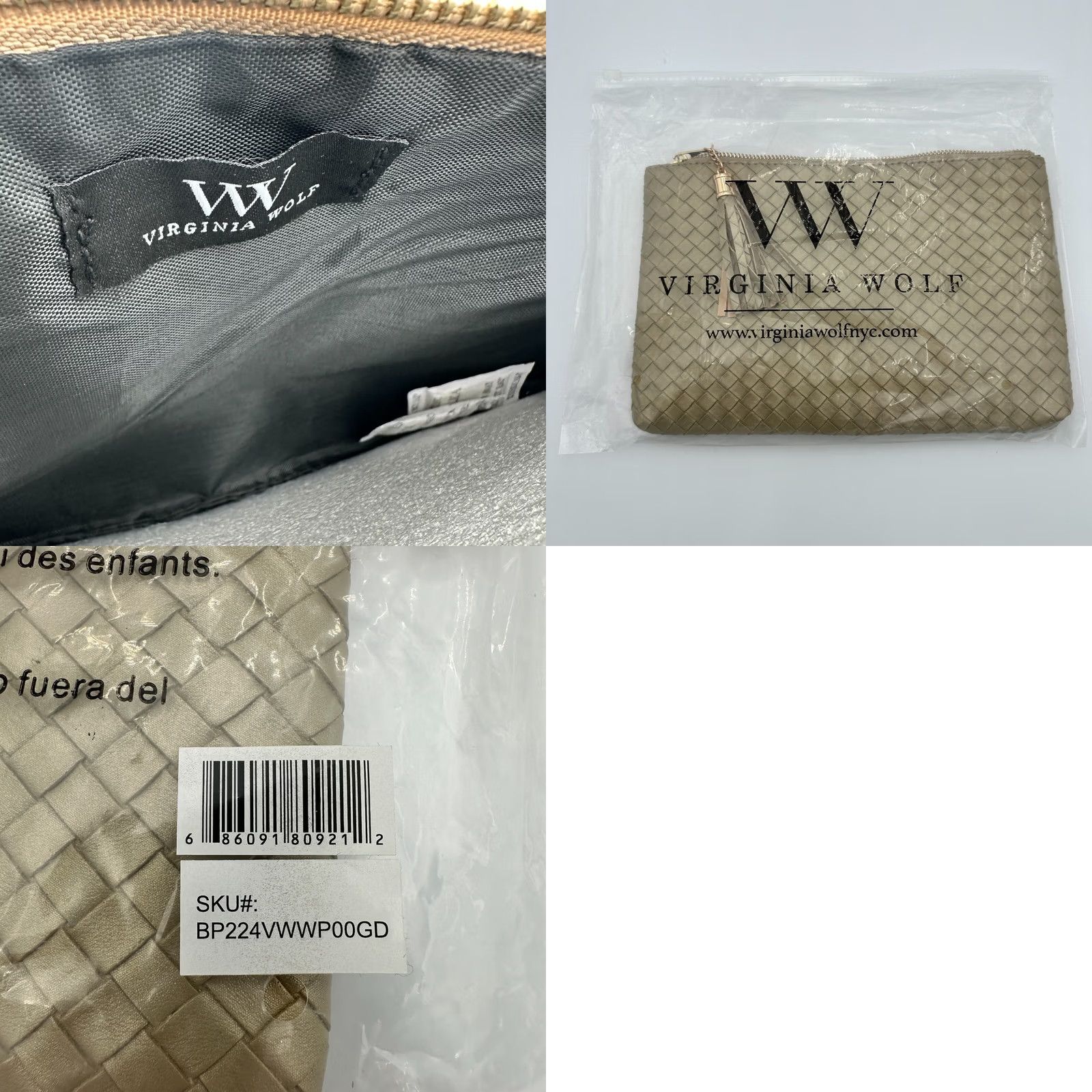 Vintage Virginia Wolf Pouch Metallic Gold Mimi Woven Faux Leather Clutch Tassel Chain Women Small Size ONE SIZE - 8 Thumbnail