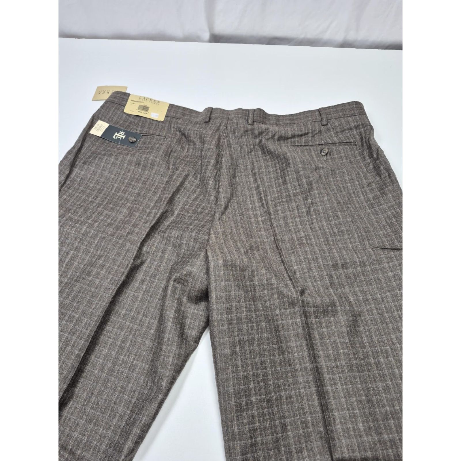 Ralph Lauren VTG Ralph Lauren Dress Pants Mens 46x36 Brown Wool Flat Front Check NWT Unhemmed Size US 30 / EU 46 - 6 Thumbnail