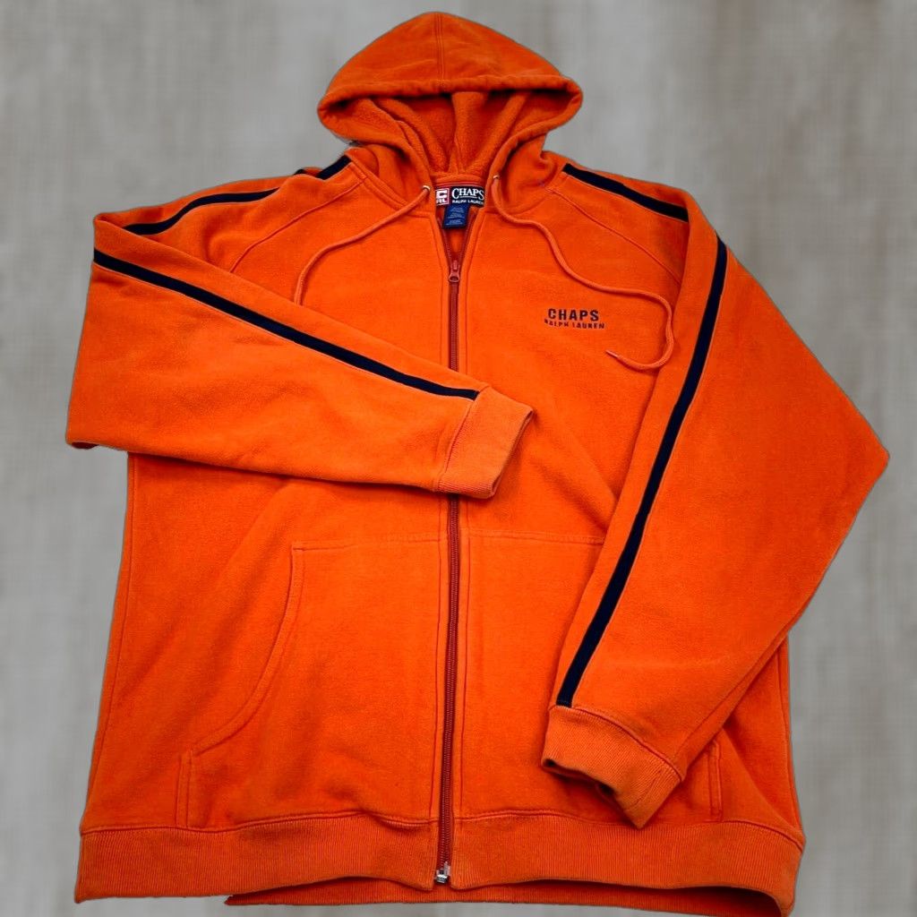 Chaps VINTAGE Chaps Hoodie Mens Large Orange Blue Sweatshirt Jacket Y2K Ralph Lauren Chaps Hooded Full Zip Pockets Embroidered Logo Size US L / EU 52-54 / 3 - 1 Thumbnail