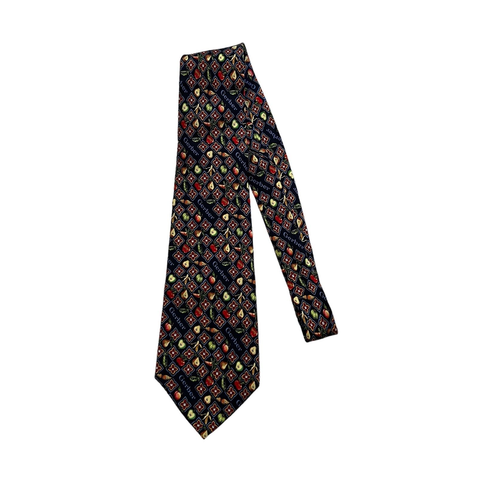 Nicole Miller Nicole Miller Vintage Gerber Fruits Vegetables Navy Silk Tie Size ONE SIZE - 5 Thumbnail