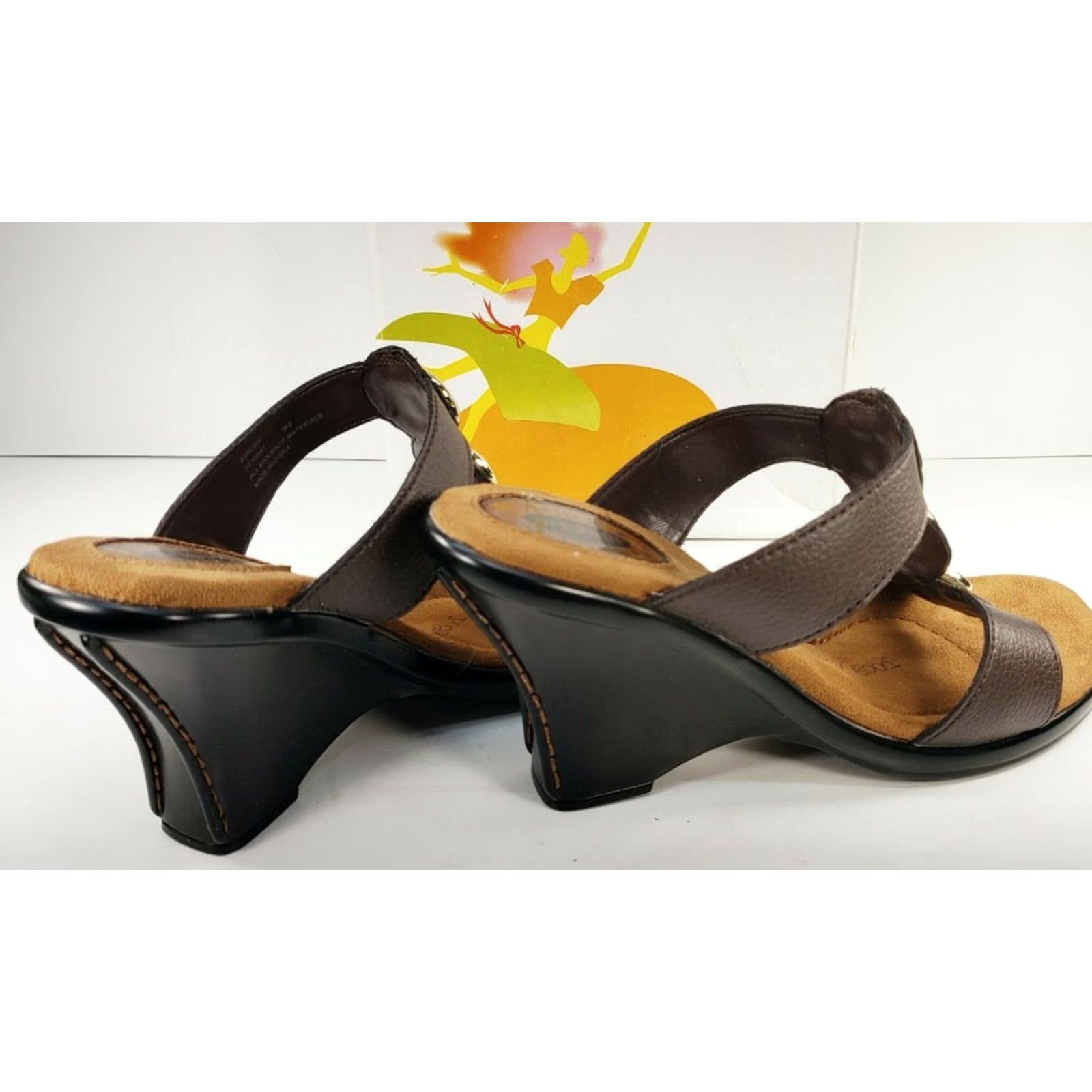 Vintage VINTAGE: No Dr Scholl's Avalon Women's 9.5M Wedge Brown Gold Strappy Slide Sandal NIB Women Casual Comfort Summer Spring Fall 9.5M Size US 10 / IT 40 - 5 Thumbnail
