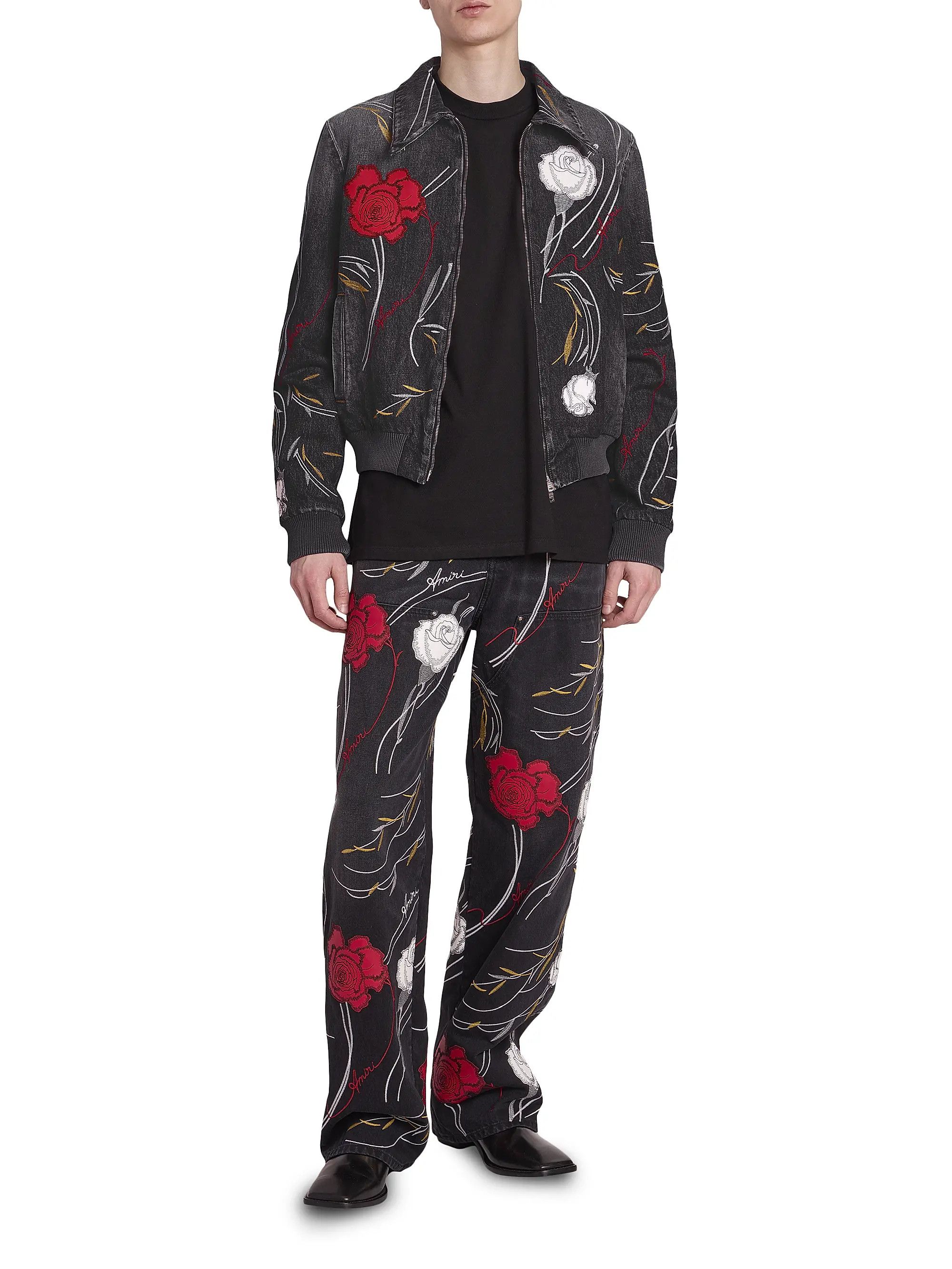 Amiri os11x1225 Floral Denim Blouson Jacket in Dusk Black Size US L / EU 52-54 / 3 - 2 Thumbnail