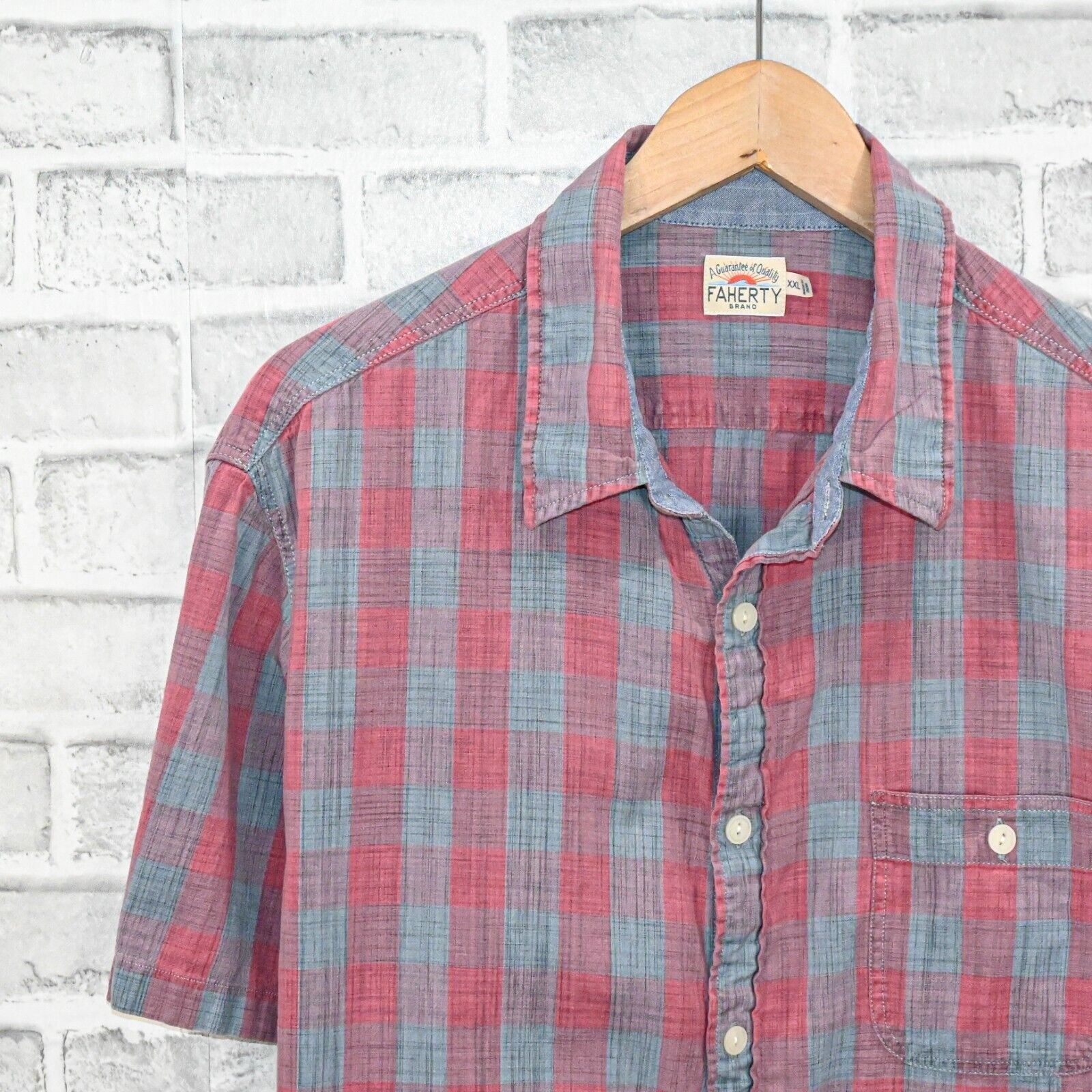 Faherty FAHERTY Brand Short Sleeve button up shirt Pink blue check Size US XXL / EU 58 / 5 - 4 Thumbnail