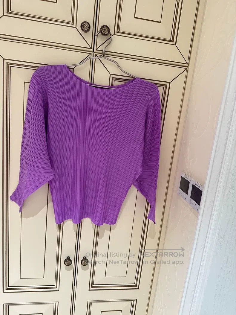 Issey Miyake Issey Miyake Oversized Purple Ribbed Long-sleeve Top Size L / US 10 / IT 46 - 4 Thumbnail