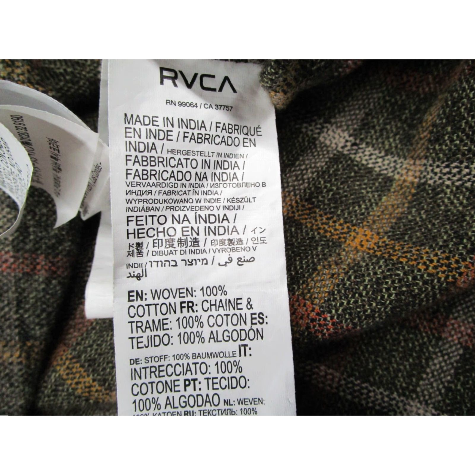 RVCA RVCA Mens Shirt Relaxed Fit Green Check Long Sleeve Button Up Hughes Flannel 100% Cotton Button-Up Family: Bohemian California Classic Outdoor Size US M / EU 48-50 / 2 - 5 Thumbnail