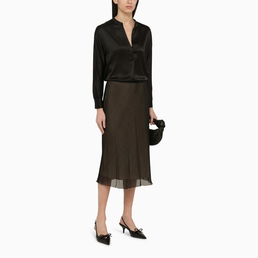 Vince o1d2blof1124 Viscose Midi Skirt in Black & Beige Size 27" / US 4 / IT 40 - 2 Thumbnail