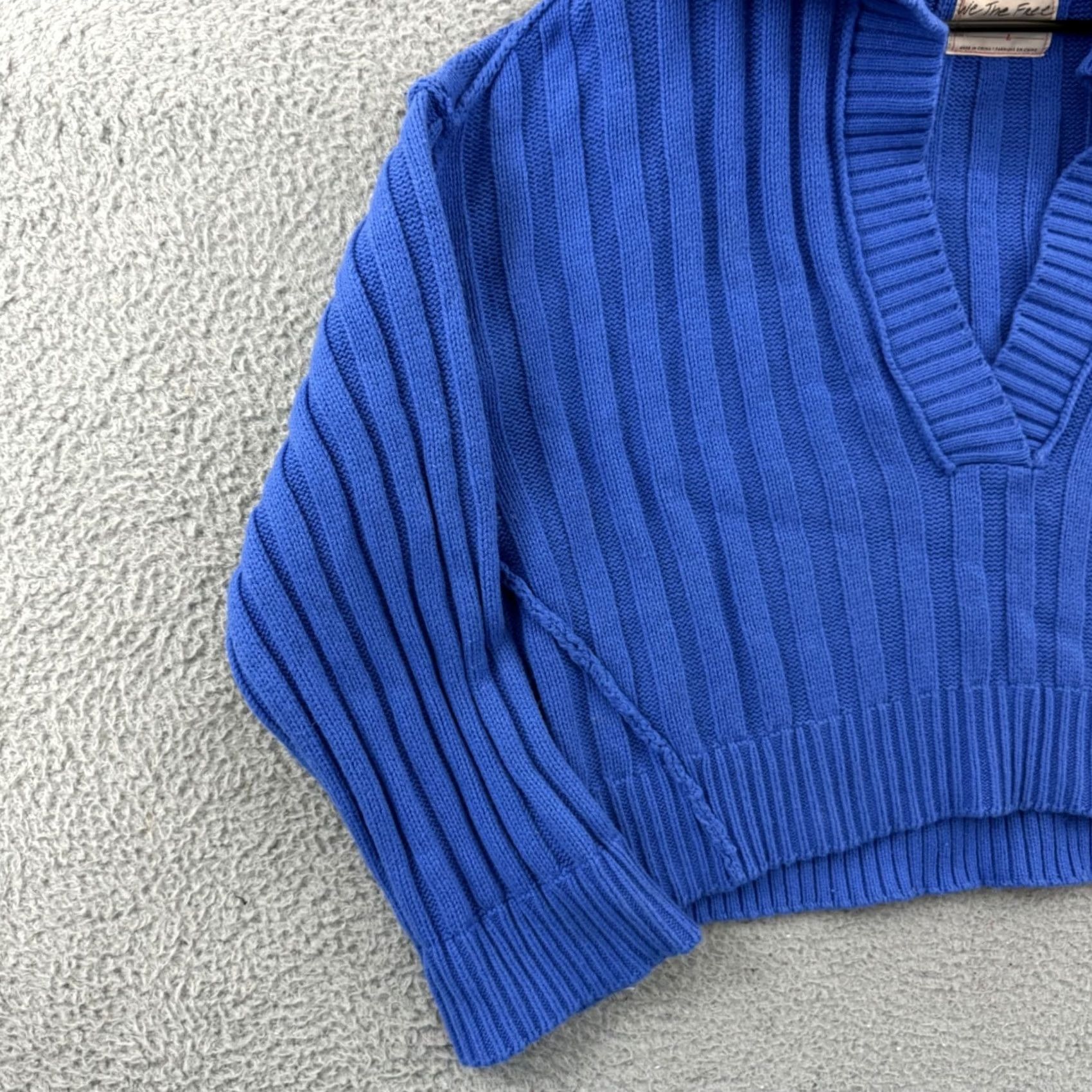 Free People Free People We The Free Rudi Funnel Neck Sweater Womens Large Blue Knit Cropped Size L / US 10 / IT 46 - 4 Thumbnail