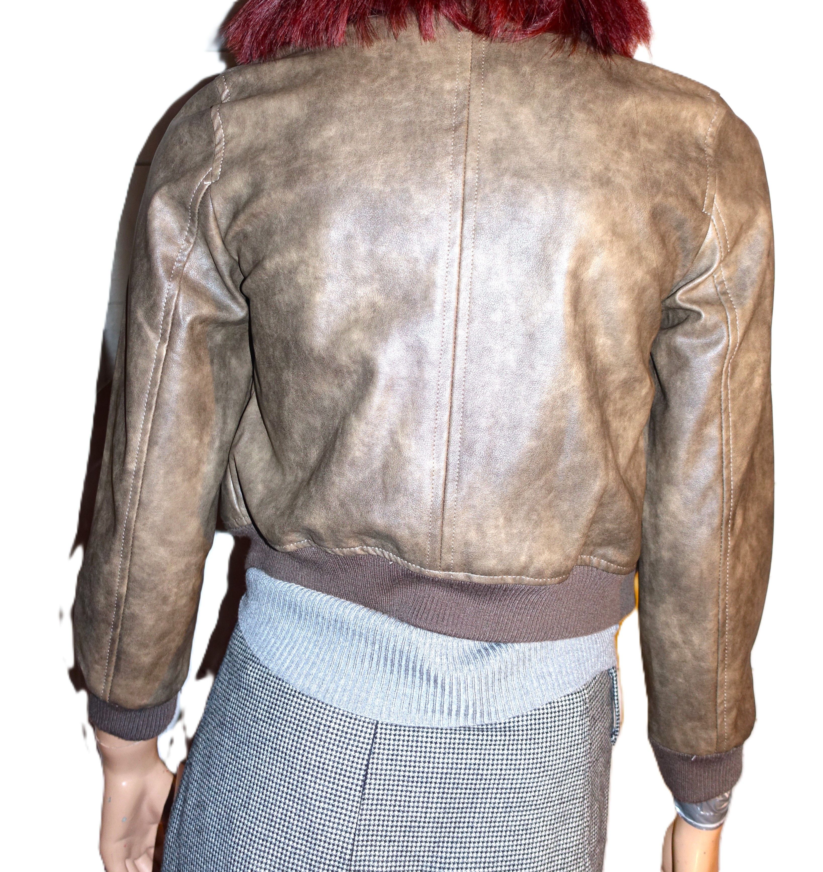 Rsq RSQ Faux Brown Leather Bomber Jacket L NWT Size L / US 10 / IT 46 - 4 Thumbnail