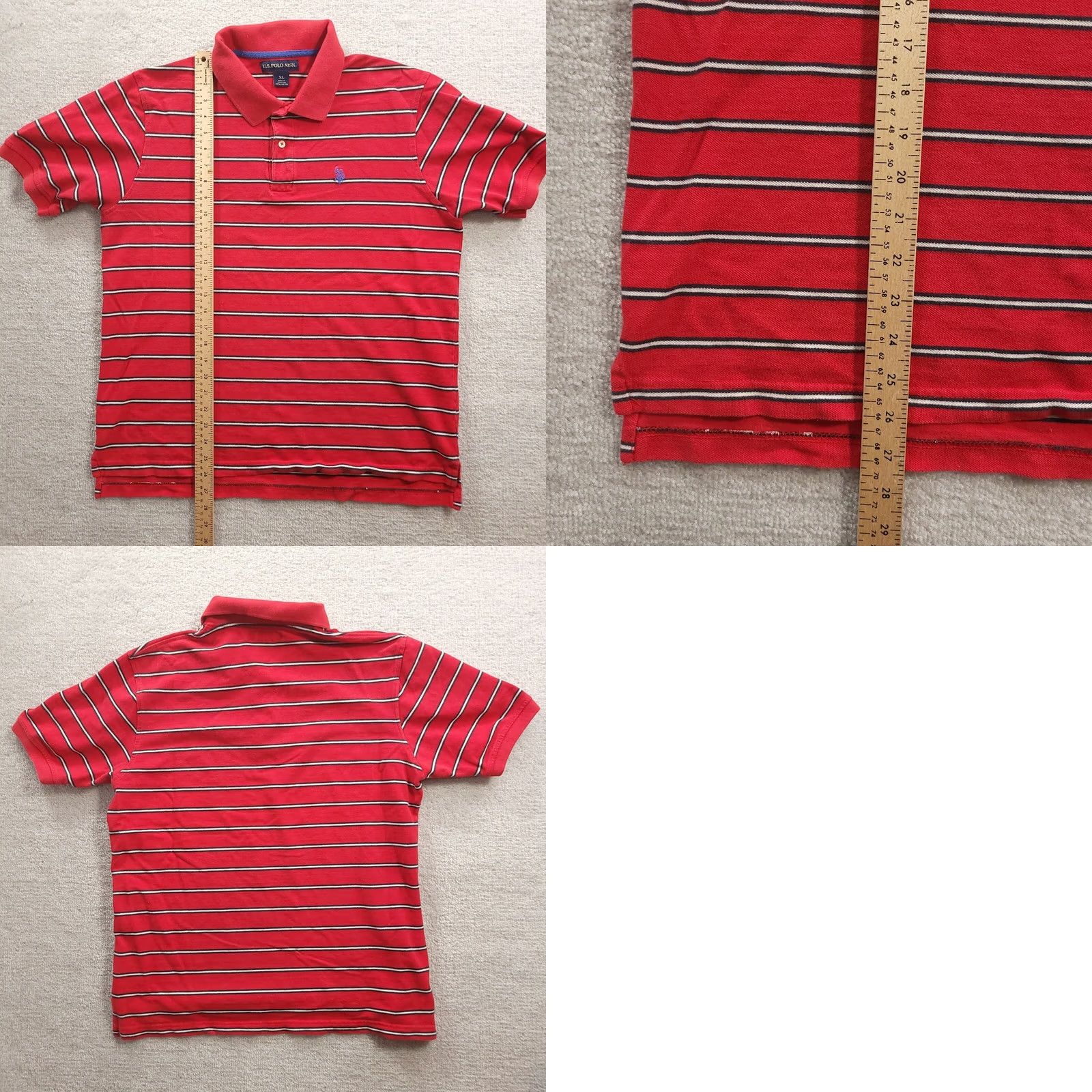 U.S. Polo Assn. VINTAGE U.S. Polo Assn. Polo Shirt Red Stripe 100% Cotton XL Mens Short Sleeve Knit Polo Rugby Golf 90s logo Embroidered Men Size US XL / EU 56 / 4 - 8 Thumbnail