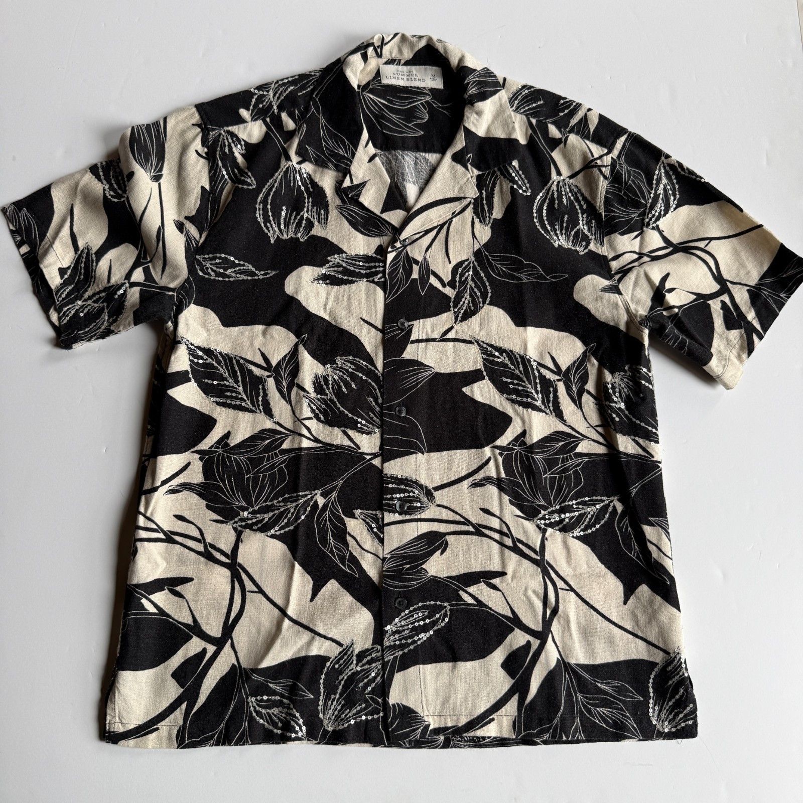 Abercrombie & Fitch Abercrombie & Fitch Summer Linen Black Floral Shirt Size US M / EU 48-50 / 2 - 1 Thumbnail