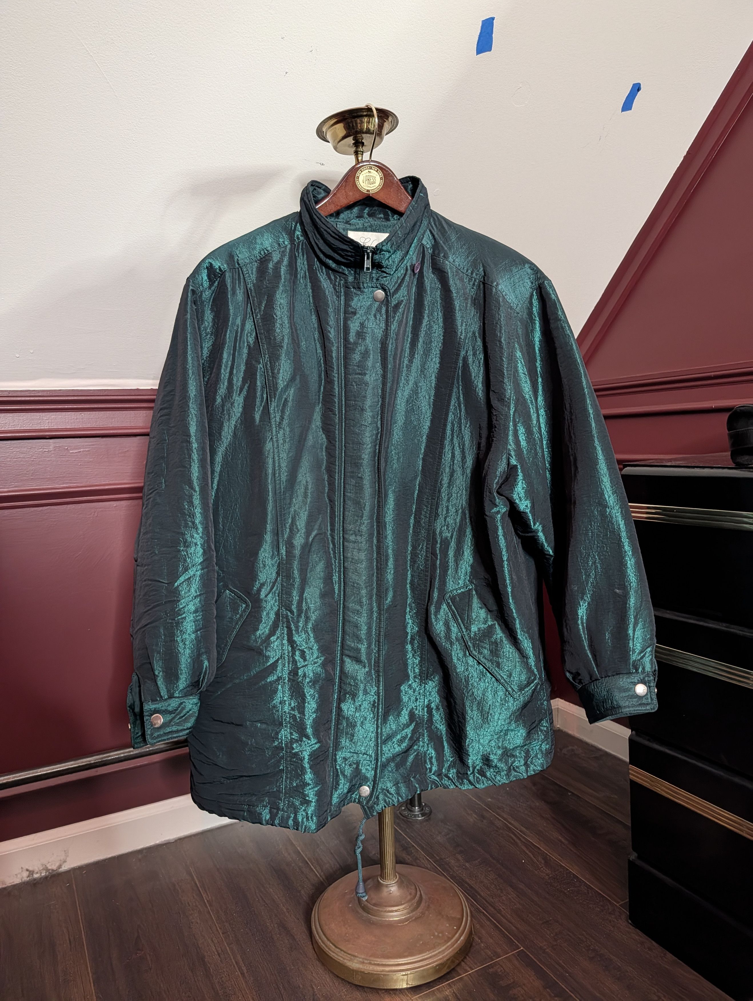 ELAN Vtg iridescent green insulated zip-up parka coat Size L / US 10 / IT 46 - 2 Thumbnail