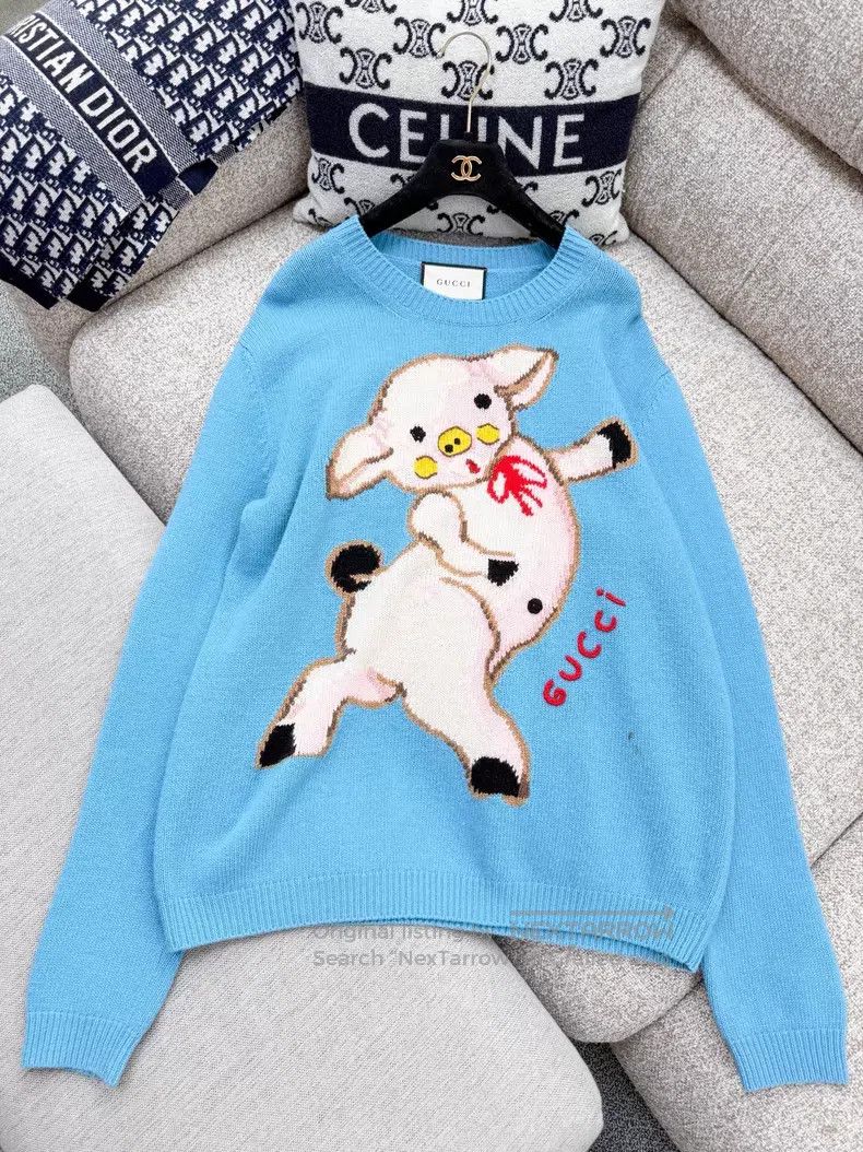 Gucci Gucci Cute piglet pattern long-sleeved wool knitted sweate Size XL / US 12-14 / IT 48-50 - 2 Thumbnail