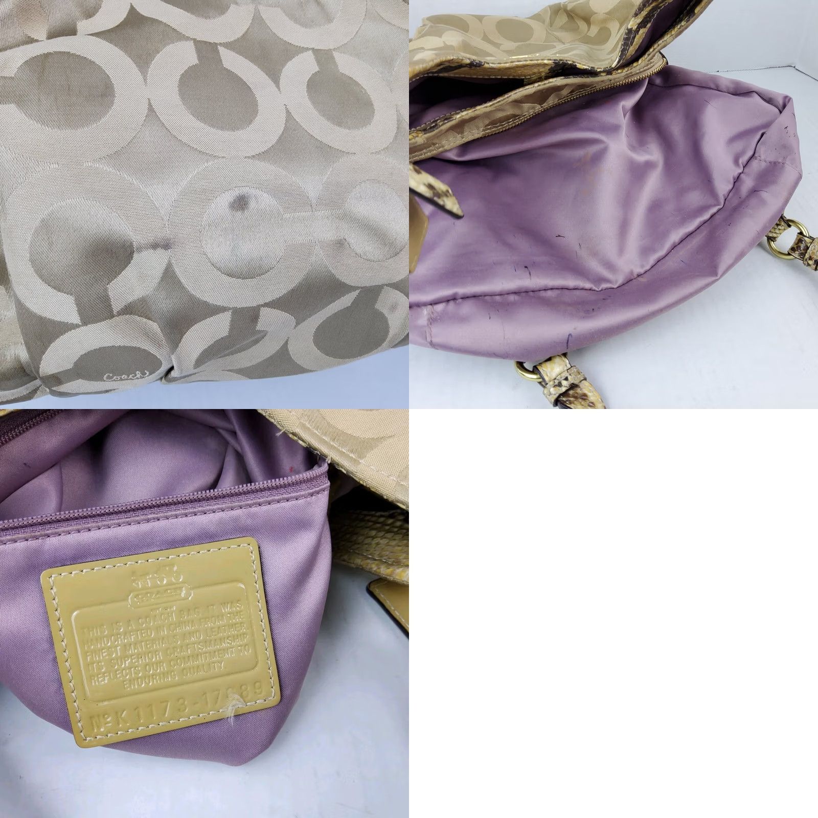 Coach Coach Op Art Snake Trim Shoulder Bag Purse, Signature 17689, Brown, Women, Fabric, Shoulder Bag, Snake Theme, 14x9.5x4, Pre-owned Size ONE SIZE - 10 Thumbnail