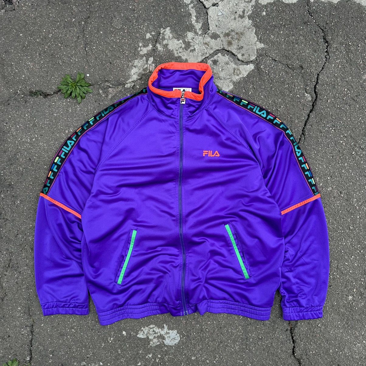 Fila × Vintage Vintage Fila Zip Up Sweatshirt Side Tape Small Logo lampas Size US XL / EU 56 / 4 - 1 Thumbnail