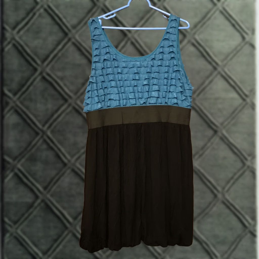 Vintage Maurices Plus Sz 2 Knit Tank Dress Black Blue Ruffle Comfort Stretch Size XXL / US 16-18 / IT 52-54 - 1 Thumbnail