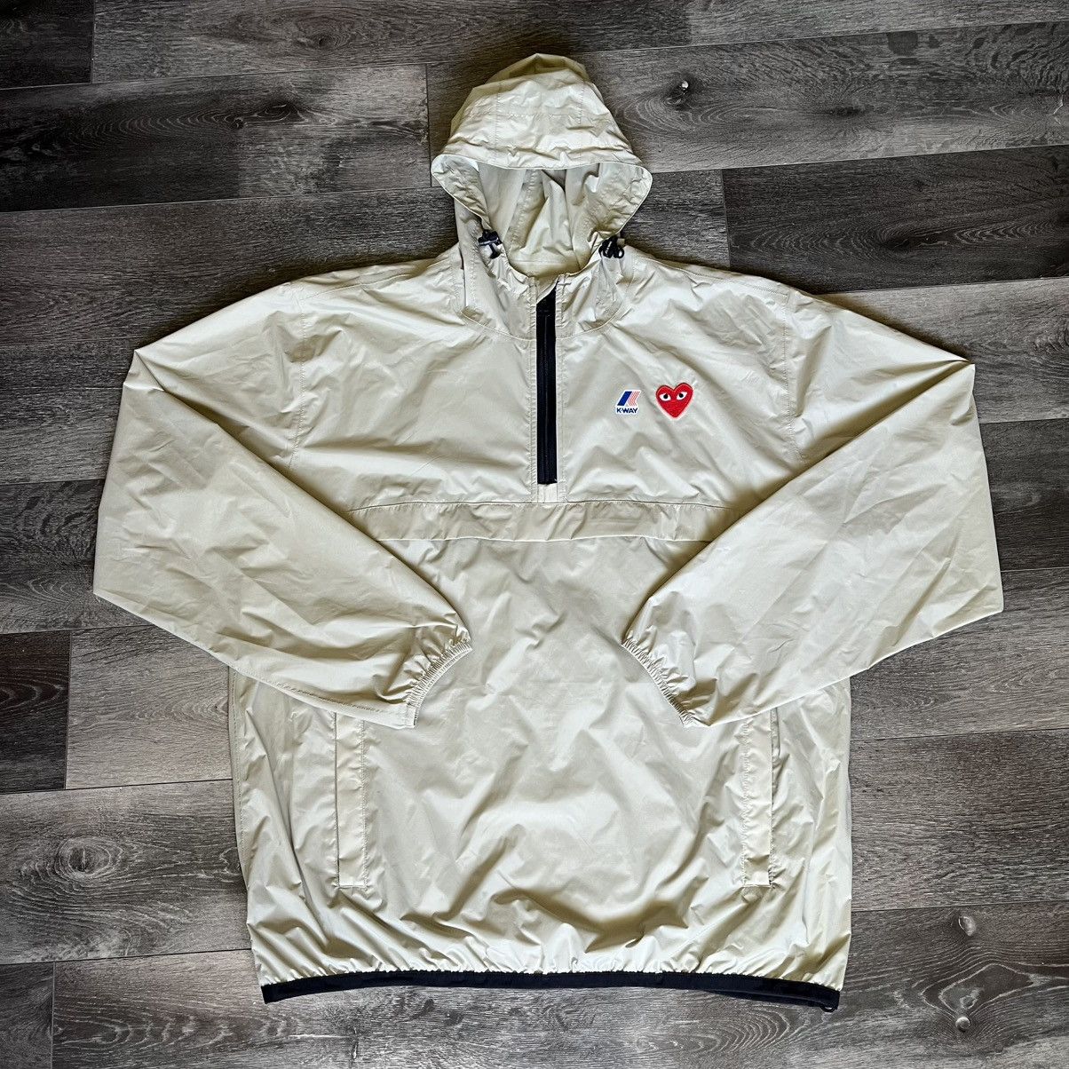Comme des Garcons PLAY × K-Way Comme des Garcons Play K Way Full Zip Packable Jacket Beige Size US XXL / EU 58 / 5 - 1 Thumbnail