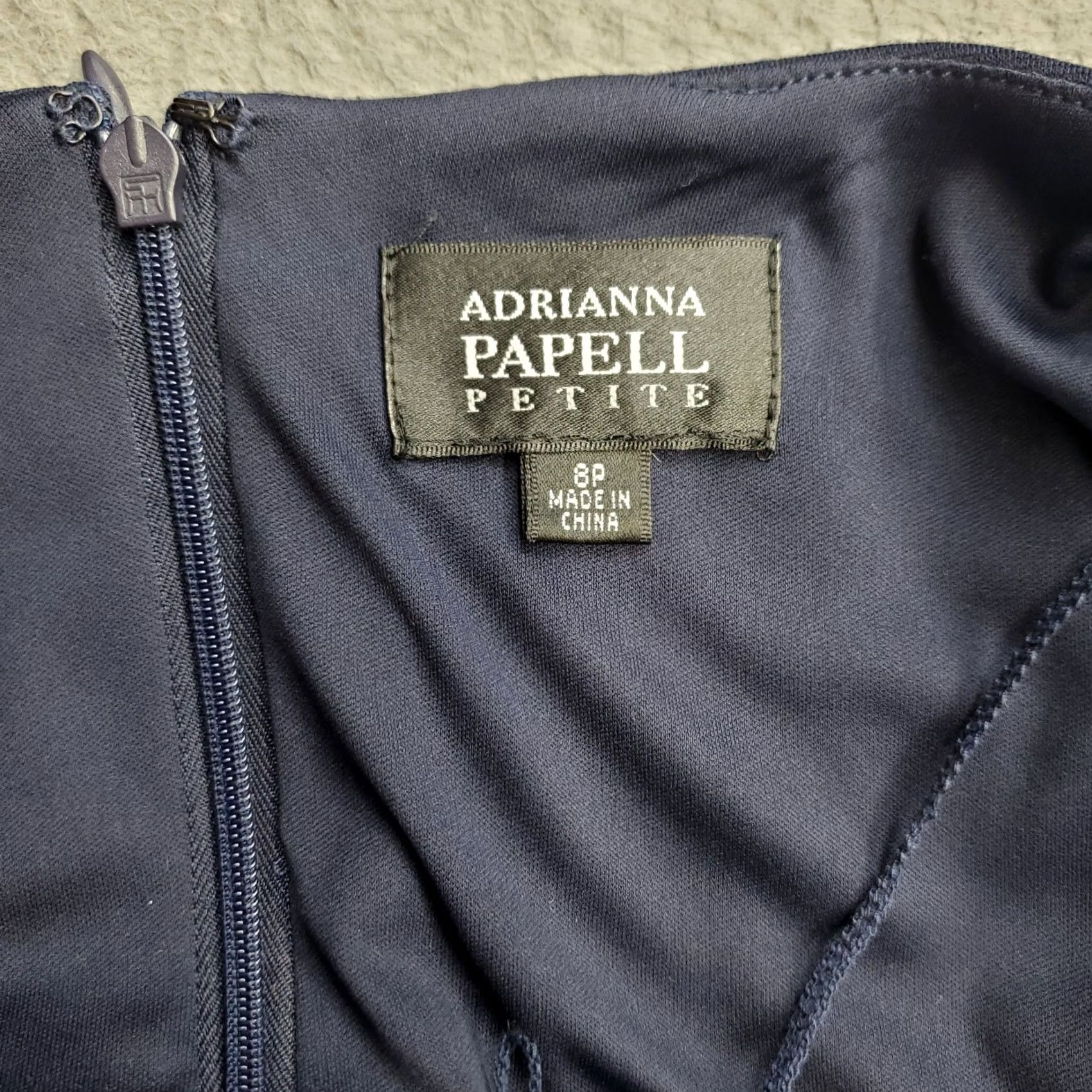 Adrianna Papell Adrianna Papell Bodycon Dress Womens 8P Navy Ruched Side Split Neck Back Zip Dress Size M / US 6-8 / IT 42-44 - 7 Thumbnail