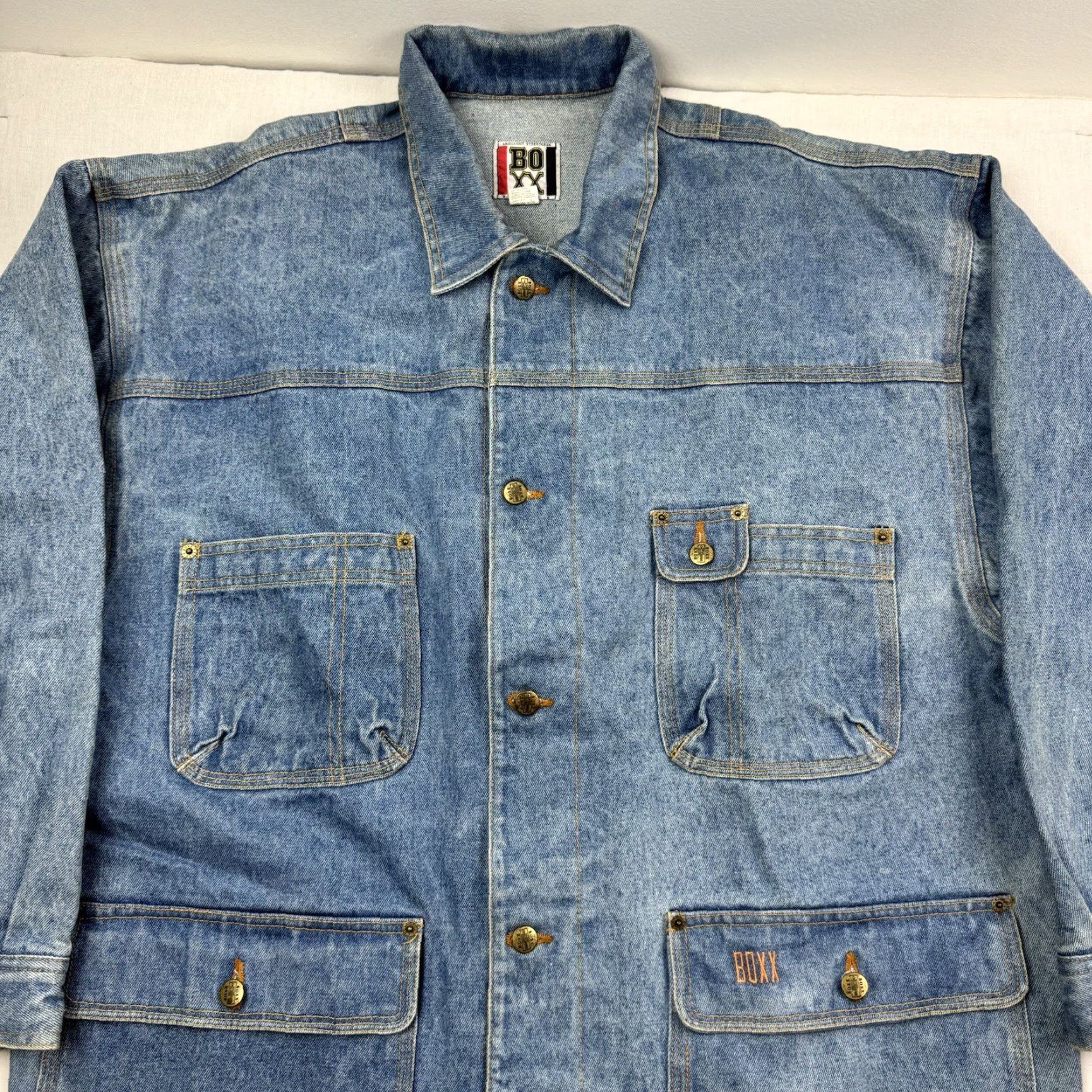 Denime VINTAGE Boxx Chore Coat Men L Blue Denim Relaxed 90s Hip Hop Y2K Concert/Age Classic Mens Size US L / EU 52-54 / 3 - 2 Thumbnail