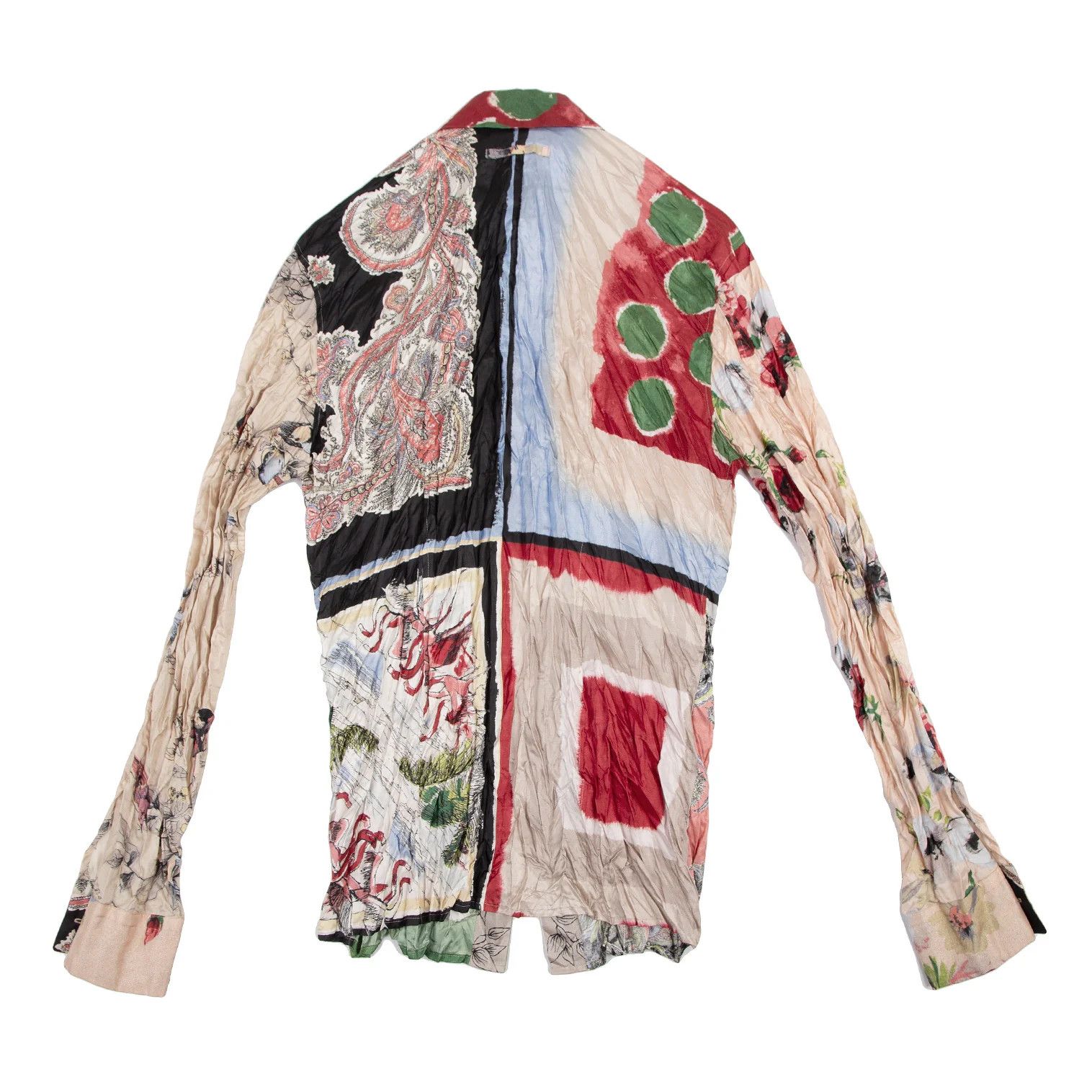 Jean Paul Gaultier Scarf Print Wrinkled Shirt in Black Green Red, Size 48 Size US M / EU 48-50 / 2 - 11 Thumbnail
