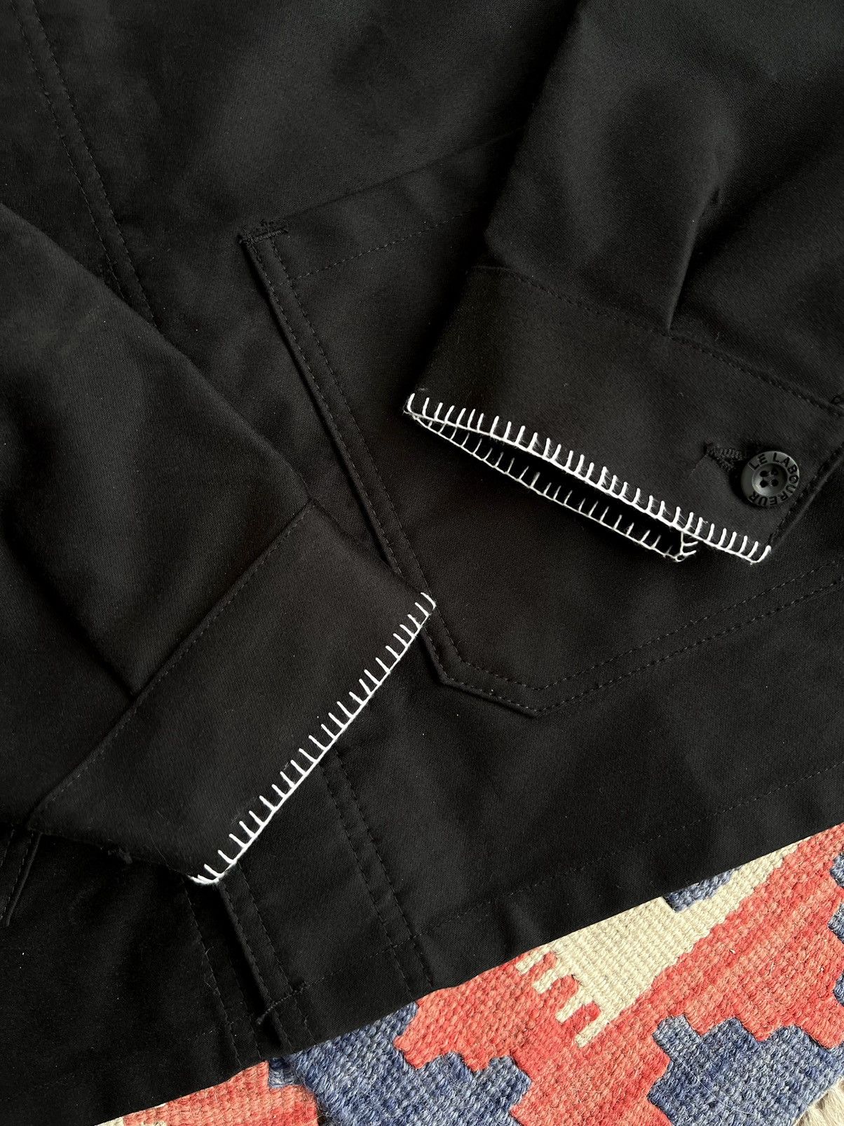 Le Laboureur 🇫🇷Le Laboureur Black Moleskin Sashiko Patched Chore Jacket Size US S / EU 44-46 / 1 - 13 Thumbnail