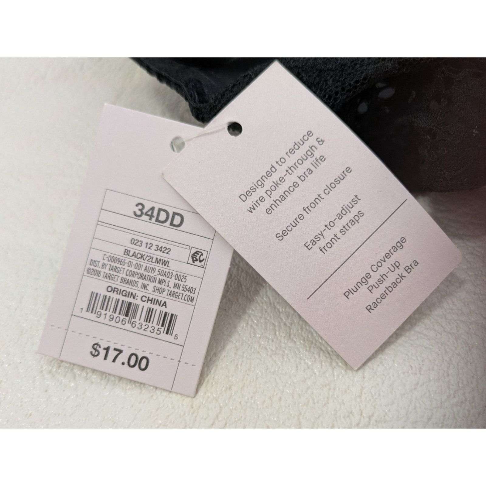Target Basics Women's Racerback Lace Push-Up Bra Black 34DD Underwire Size ONE SIZE - 5 Thumbnail