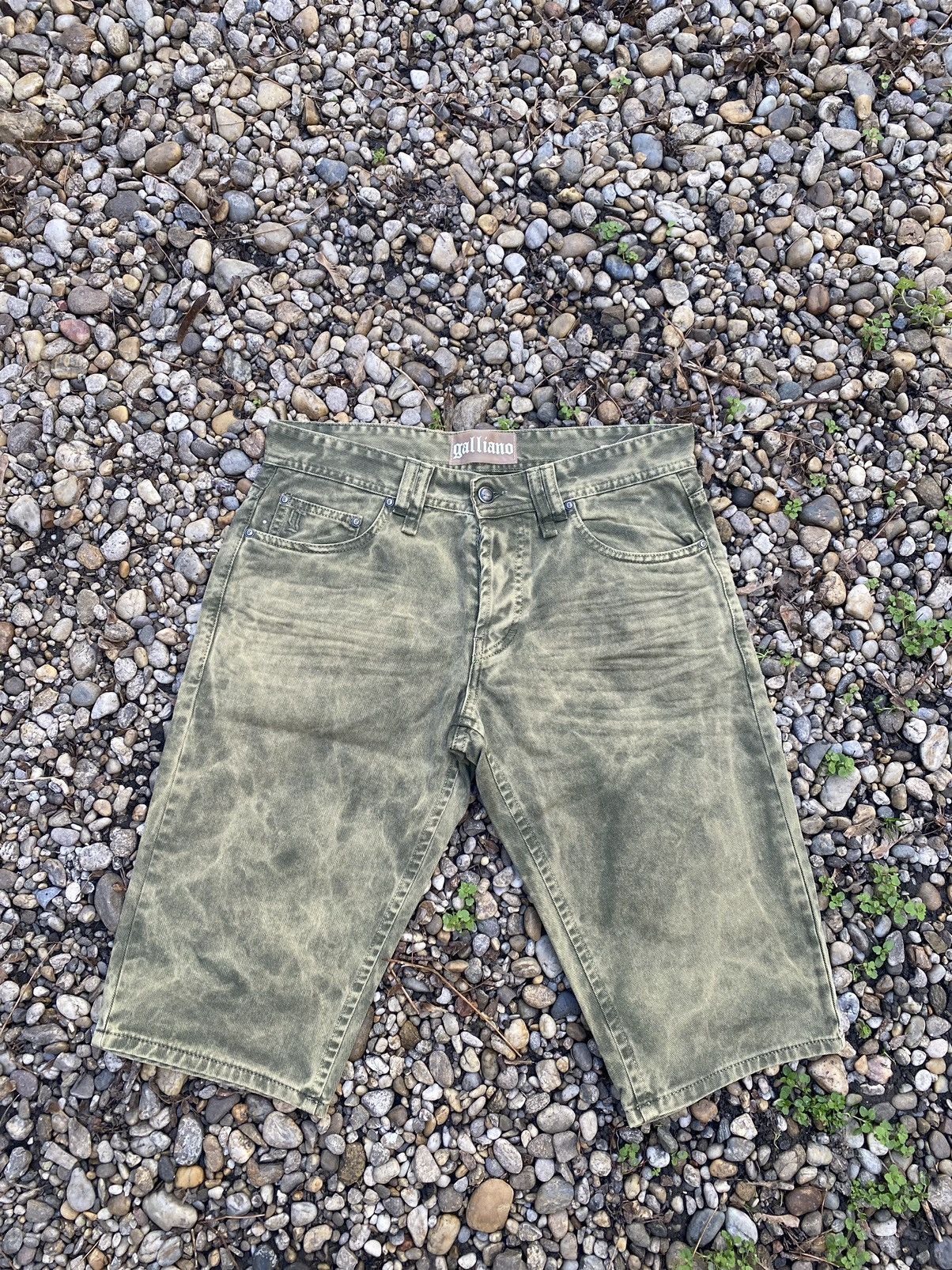 John Galliano Galliano Oveprinted Olive Denim Shorts Size US 34 / EU 50 - 1 Thumbnail