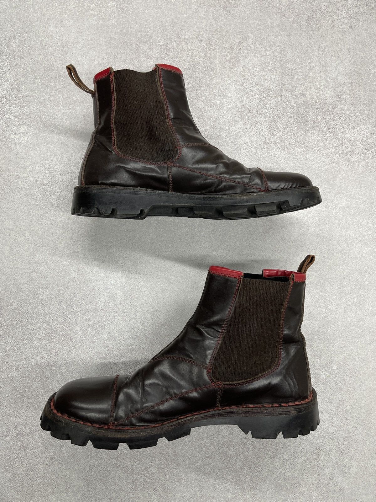 Miu Miu Vintage Womens Miu Miu Brown Red Seams Ankle Leather Boots Size US 9 / IT 39 - 4 Thumbnail