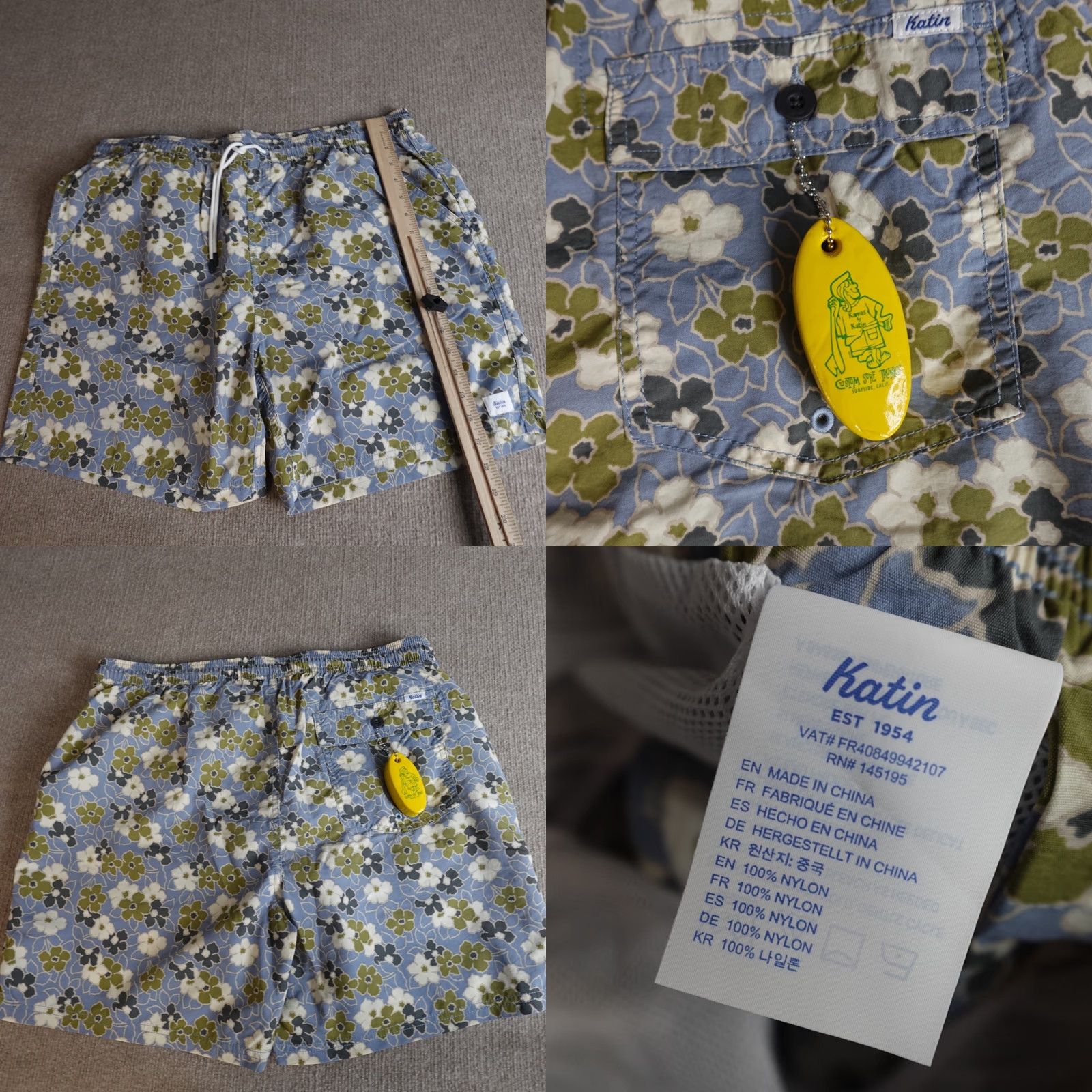 Katin Katin Mens Shorts XL Blue Floral All over Print Shorts Size US 36 / EU 52 - 8 Thumbnail