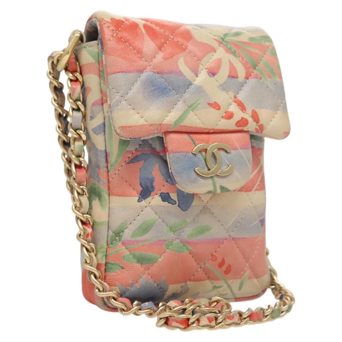 Chanel Matelasse Chain Shoulder Bag Lamb Skin Red Blue Cc Auth 116484, Women's