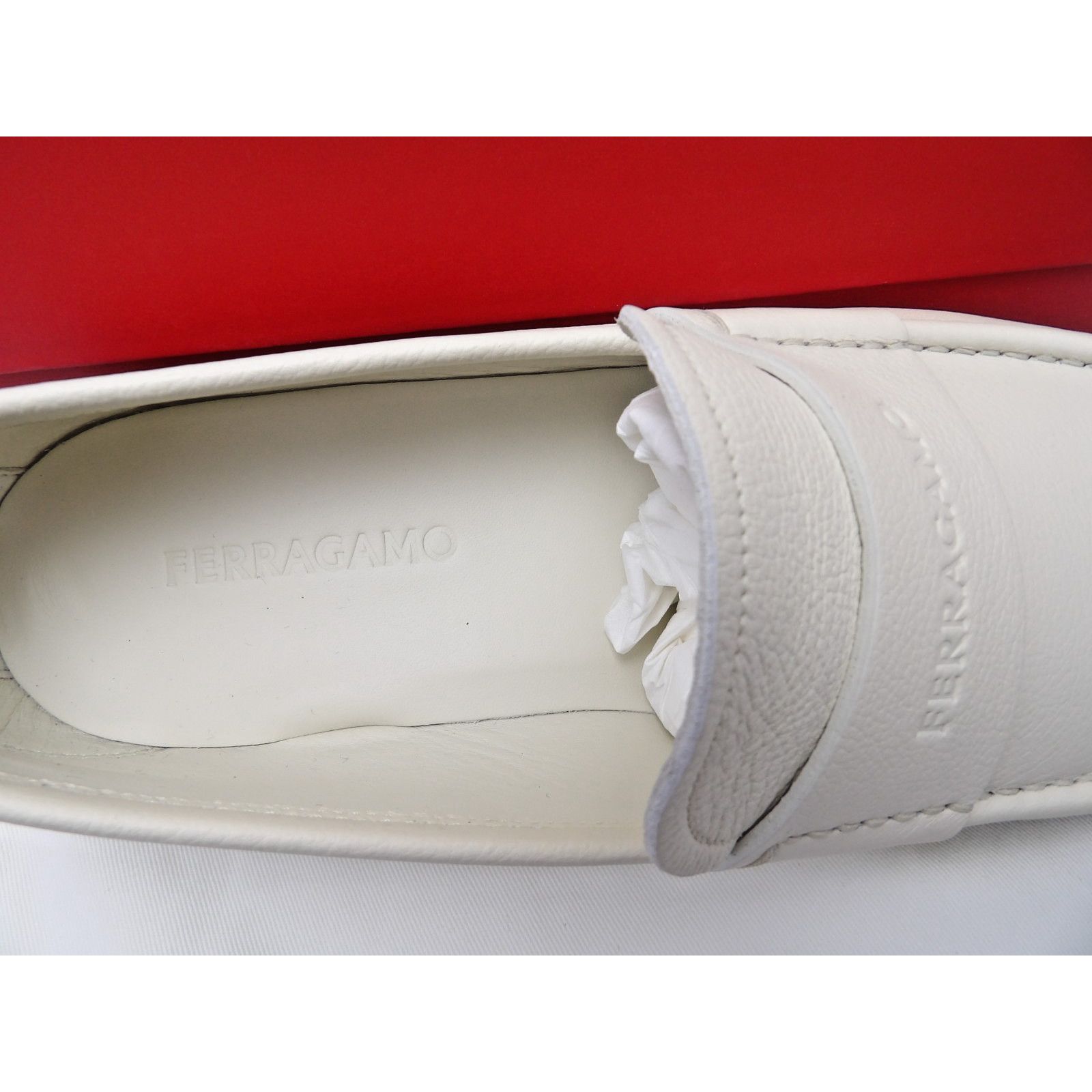 Salvatore Ferragamo FERRAGAMO DUPONT OFF WHITE LEATHER LOGO LOAFERS 11.5 EE ITAL Size US 12.5 / EU 45-46 - 6 Thumbnail