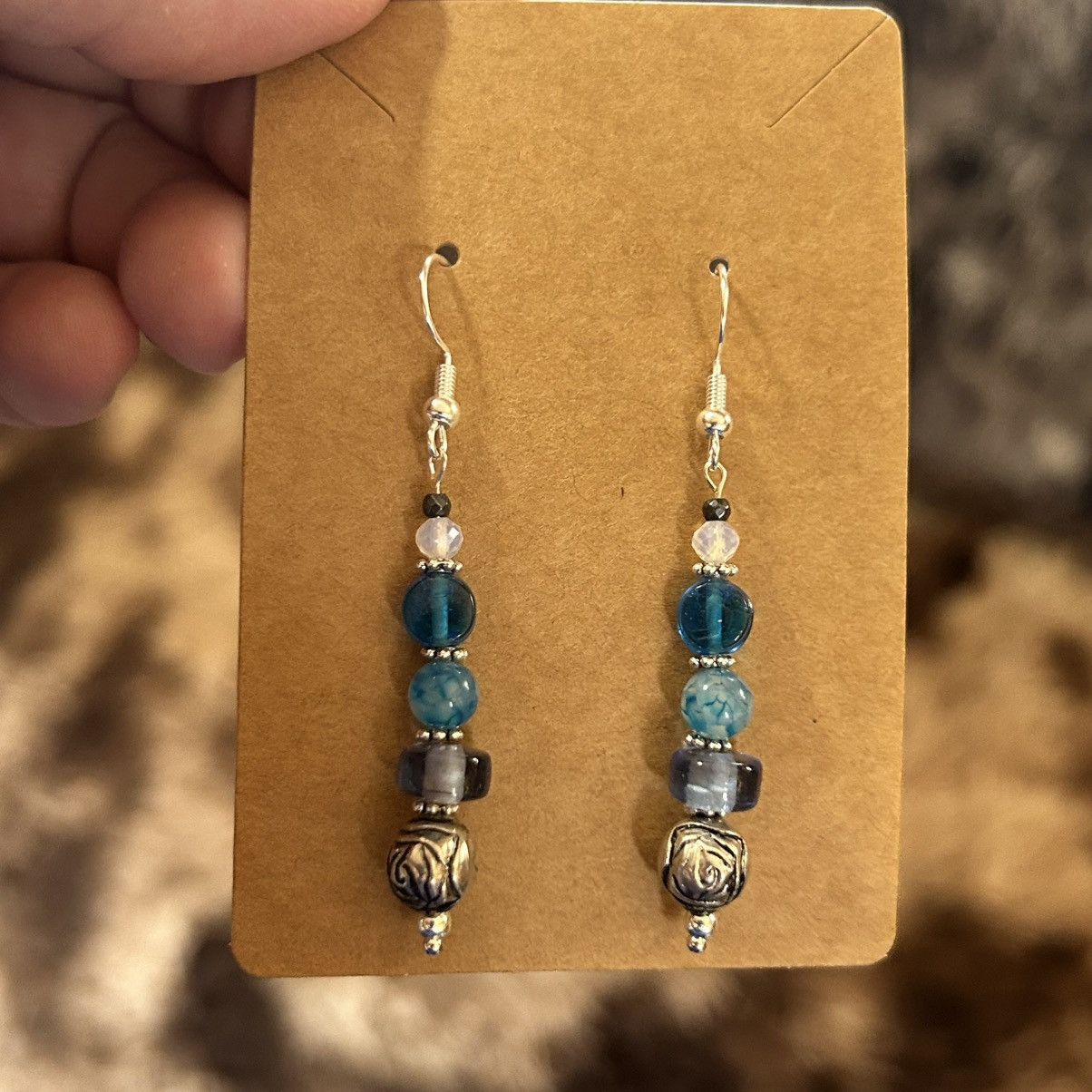 Handmade Handcrafted vintage bead dragon vein agate earrings Size ONE SIZE - 2 Thumbnail
