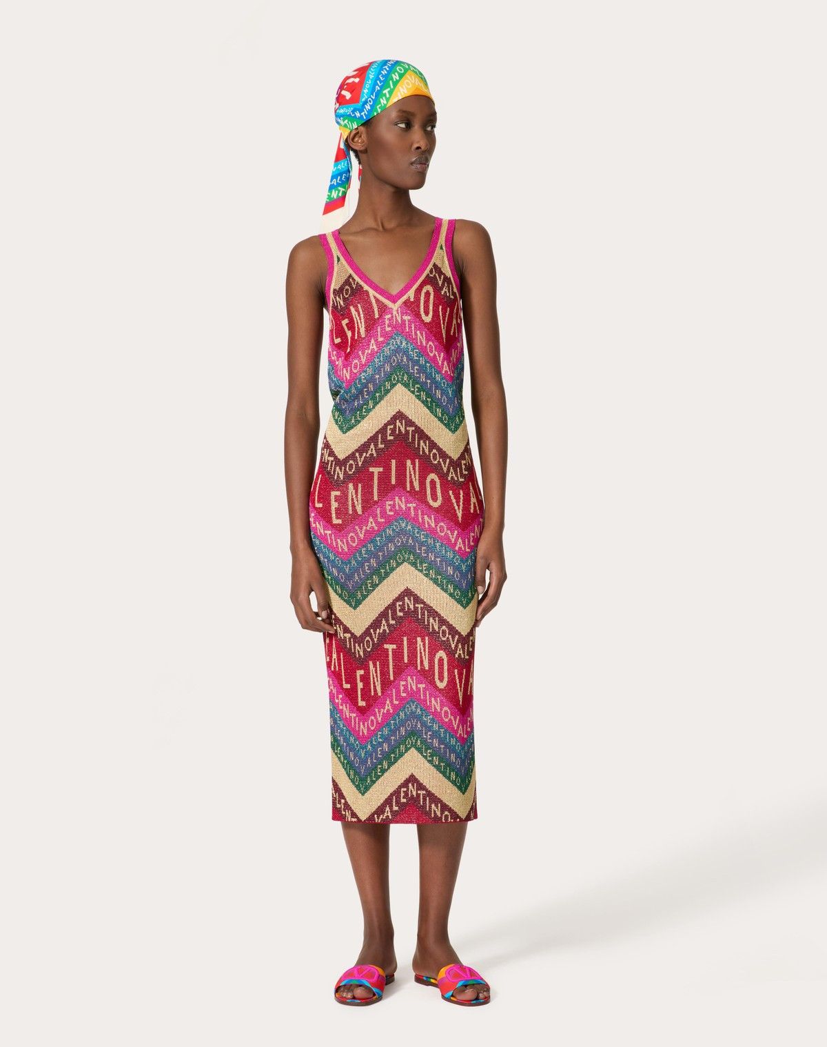 Valentino o1s1wg110525 Chevron Lurex Dress in Multicolor Size XS / US 0-2 / IT 36-38 - 3 Thumbnail