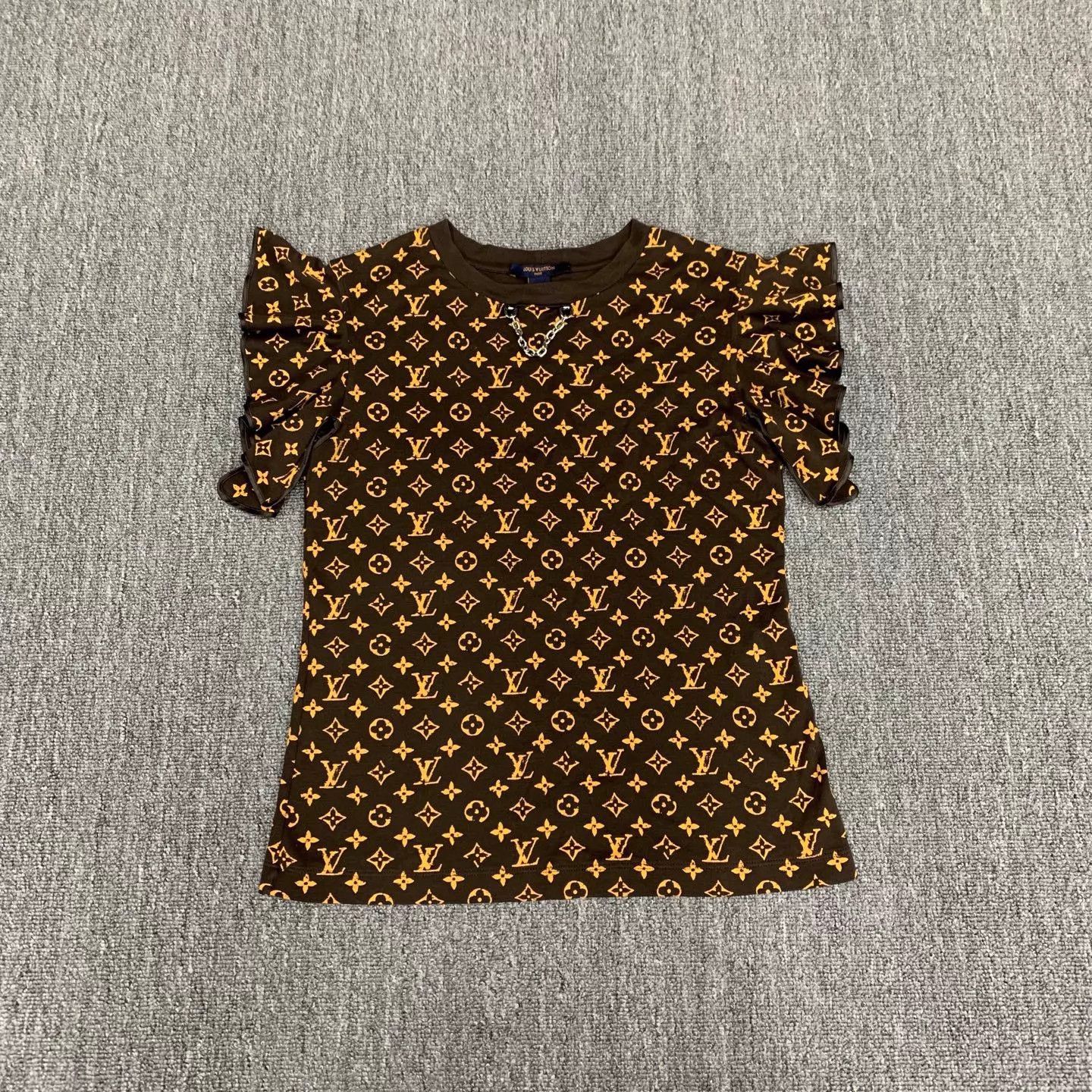 Louis Vuitton LV Monogram Brown Ruffled Short Sleeve Women's XS Size XS / US 0-2 / IT 36-38 - 1 Thumbnail