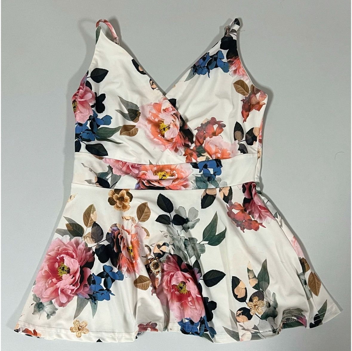 Venus Venus Floral Babydoll Peplum Tank Top Shirt Blouse Size S 🤍✨ Size S / US 4 / IT 40 - 2 Thumbnail