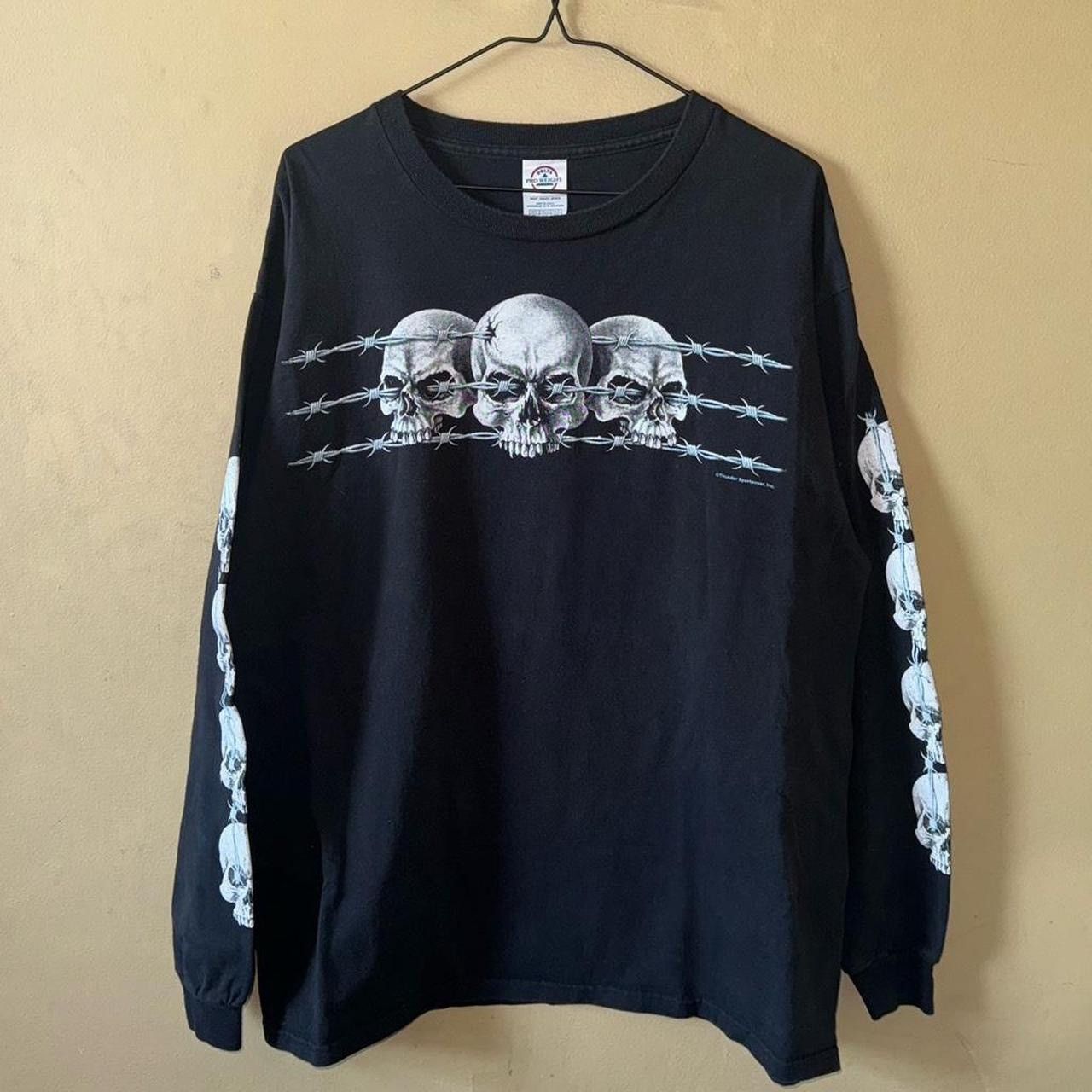 Vintage Vintage Y2K Dark Cyber Goth Skull Barbed Wire Longsleeve Tee Size US XL / EU 56 / 4 - 1 Thumbnail