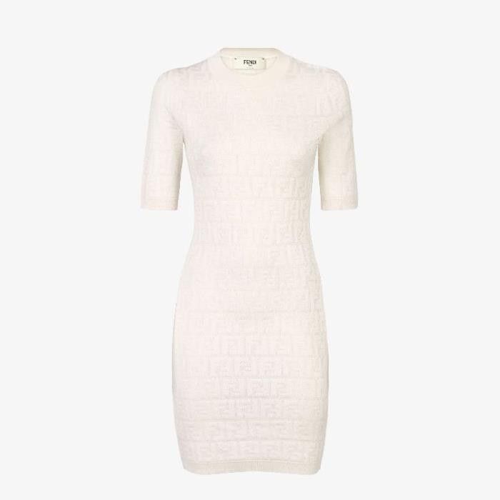 Fendi o1w1db10325 FZDB77 Midi Dress in Ivory Size M / US 6-8 / IT 42-44 - 1 Thumbnail