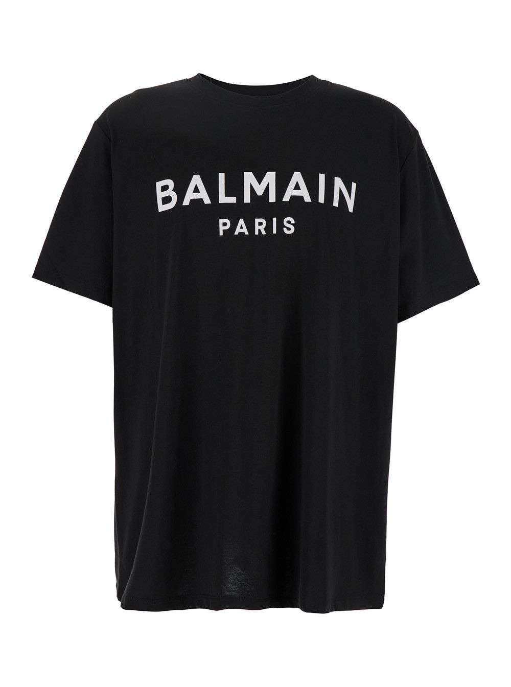 Black Crewneck T-Shirt with Logo Lettering on the Front in Cotton Man