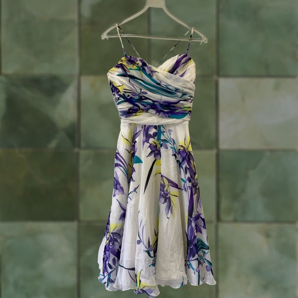 Versace VJC Versace Jeans Couture Floral Chiffon Dress Women 4 Midi Purple Italy Cocktail Party Size 27" / US 4 / IT 40 - 1 Thumbnail