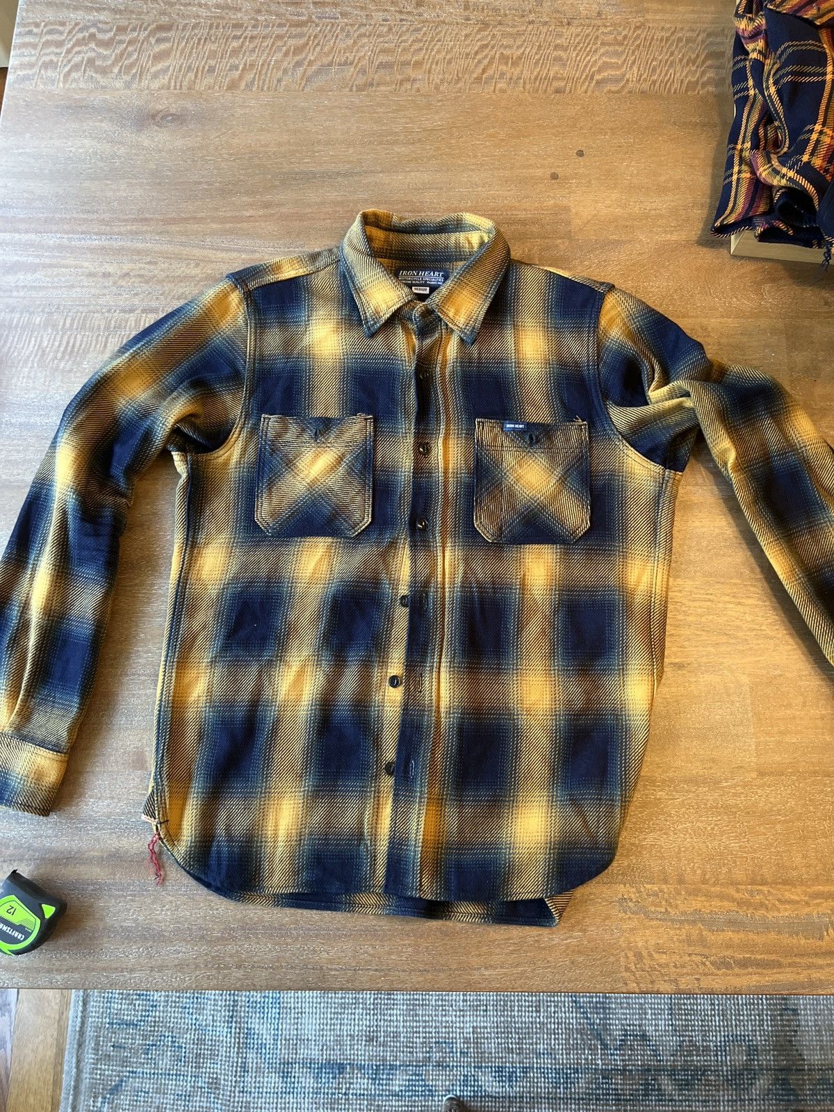 Iron Heart Iron Heart Heavy Weight Flannel indigo and gold medium Grailed